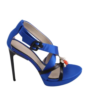 Jason Wu Marisa Crystal Embellished Platform Sandals in Blue Satin