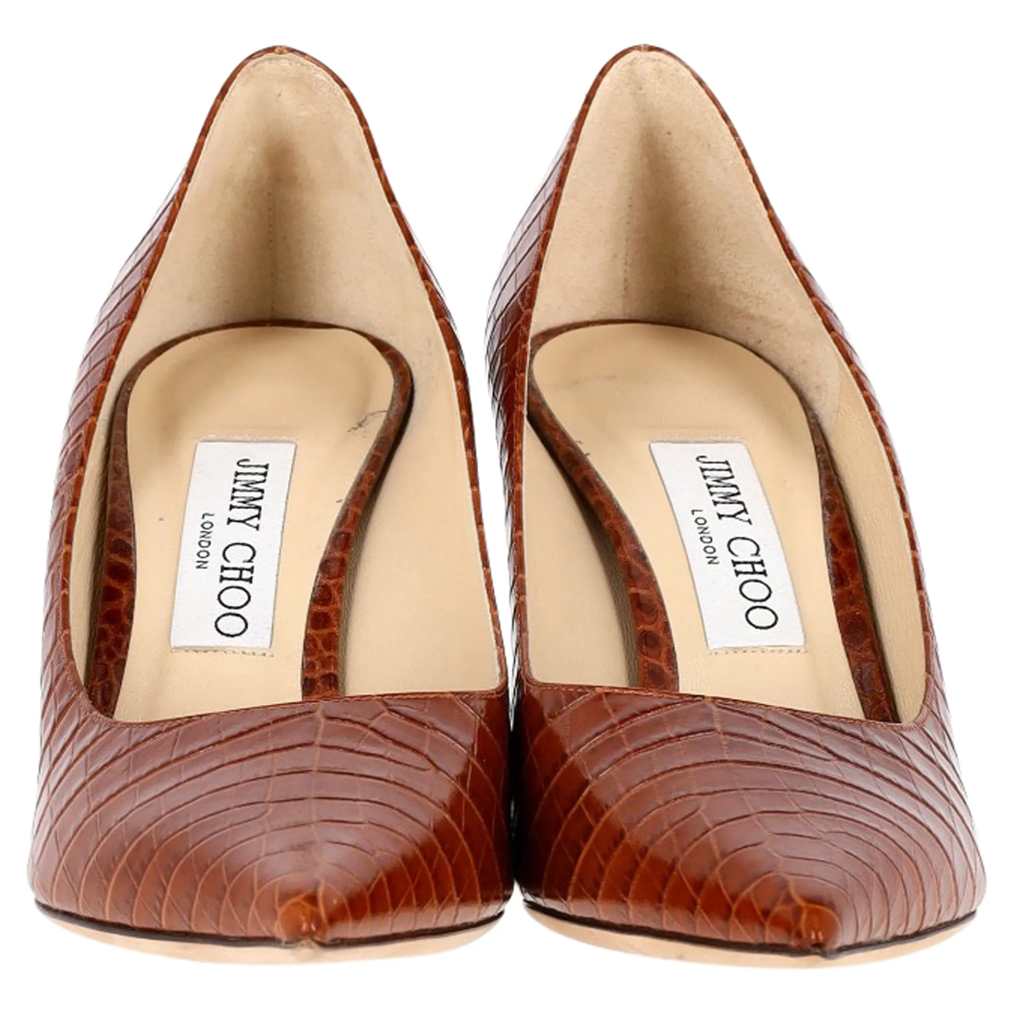 Jimmy Choo Croc Embossed Love Pumps in Brown Leather