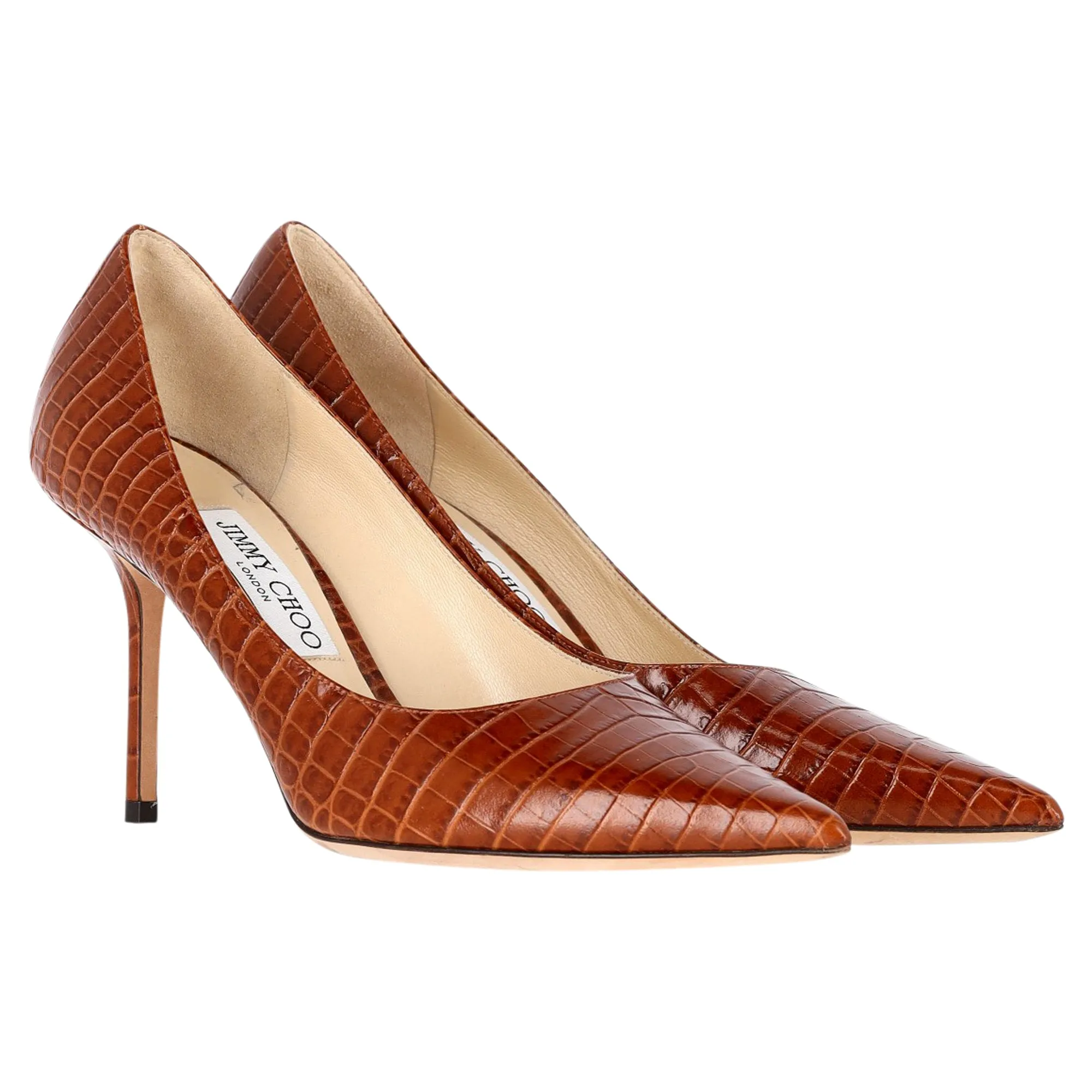 Jimmy Choo Croc Embossed Love Pumps in Brown Leather