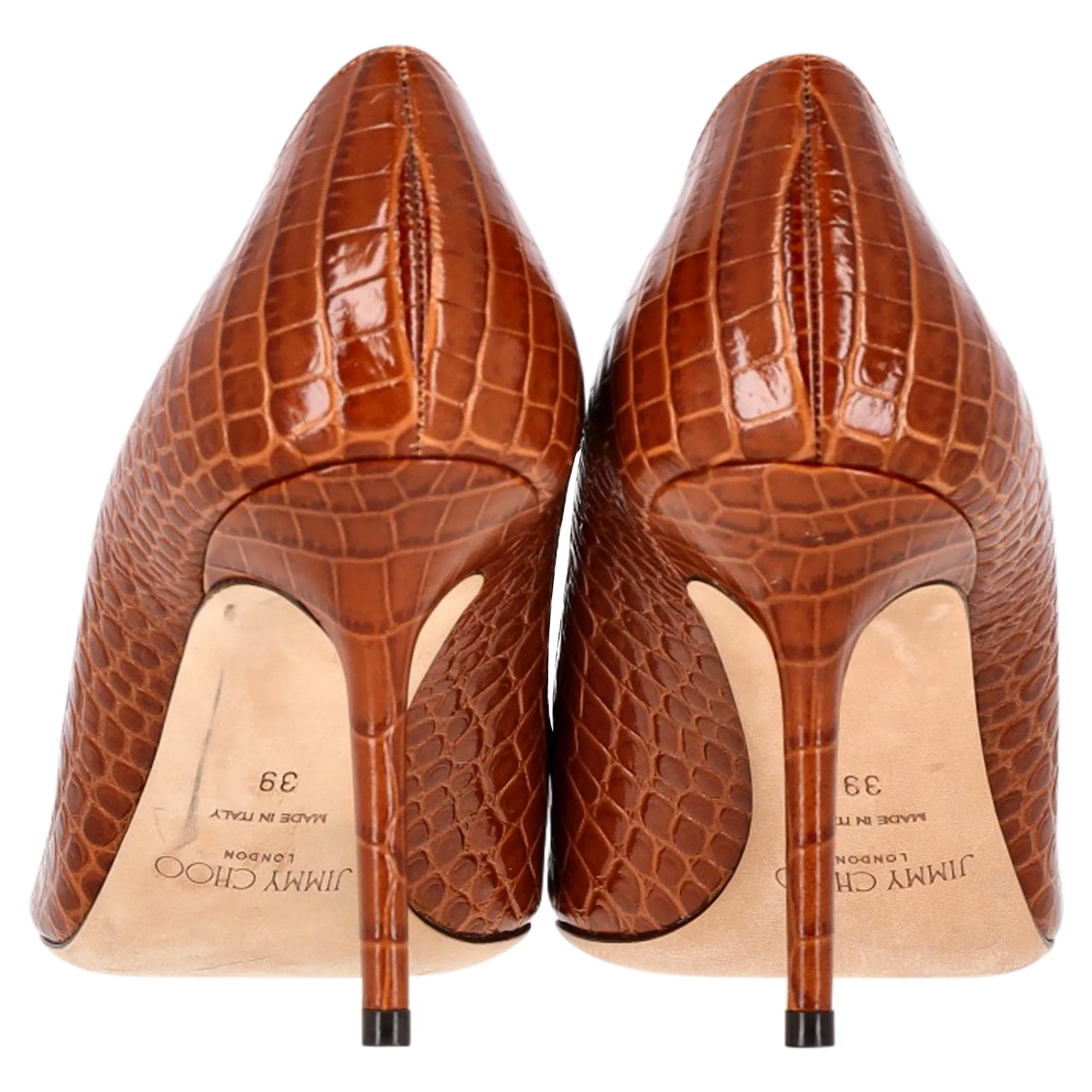 Jimmy Choo Croc Embossed Love Pumps in Brown Leather