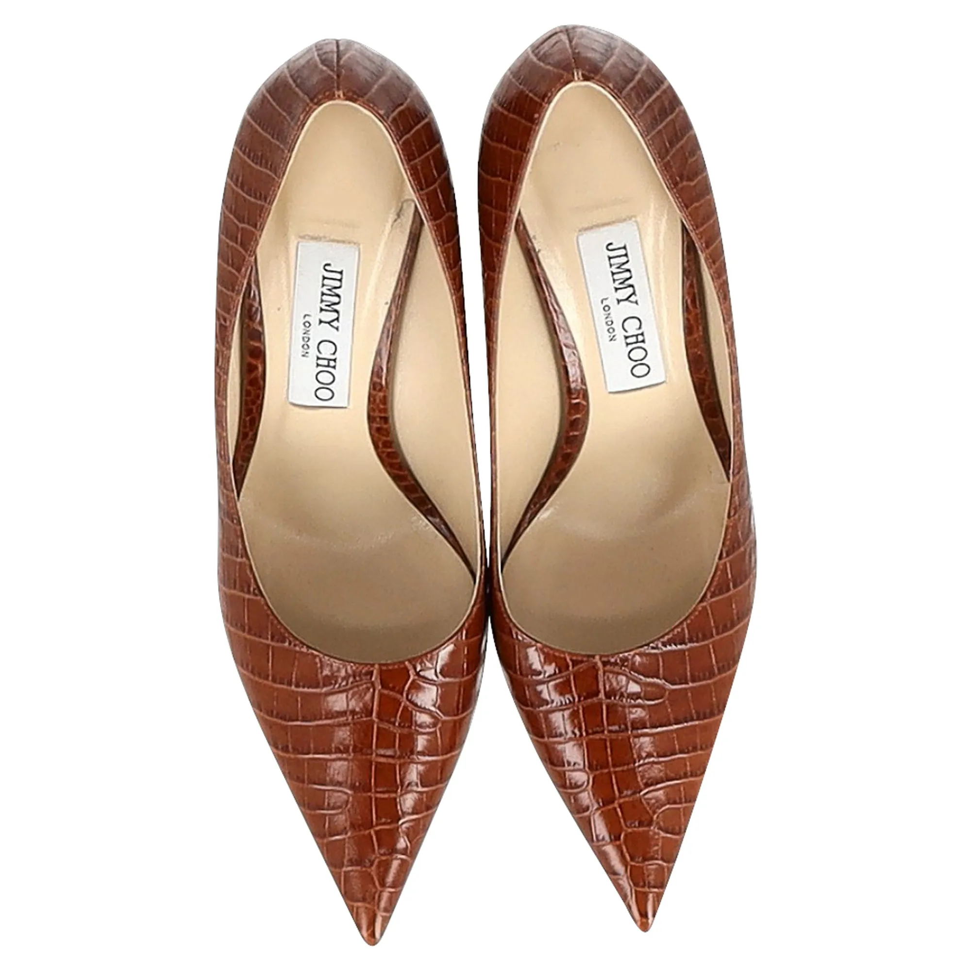 Jimmy Choo Croc Embossed Love Pumps in Brown Leather