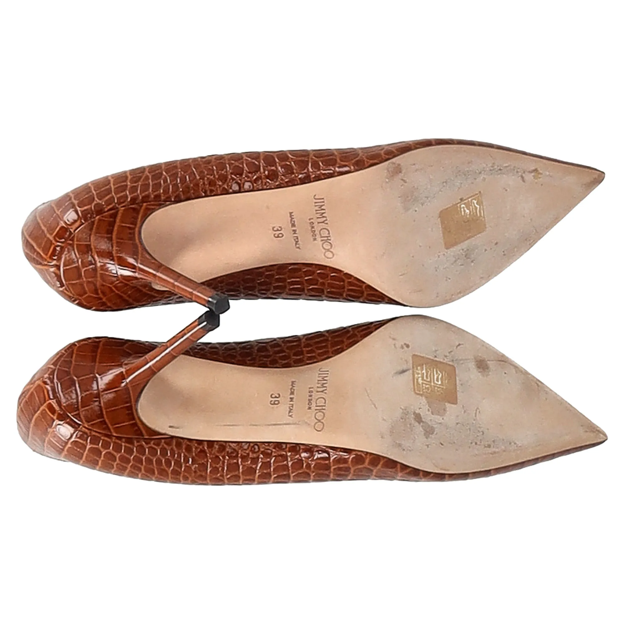 Jimmy Choo Croc Embossed Love Pumps in Brown Leather