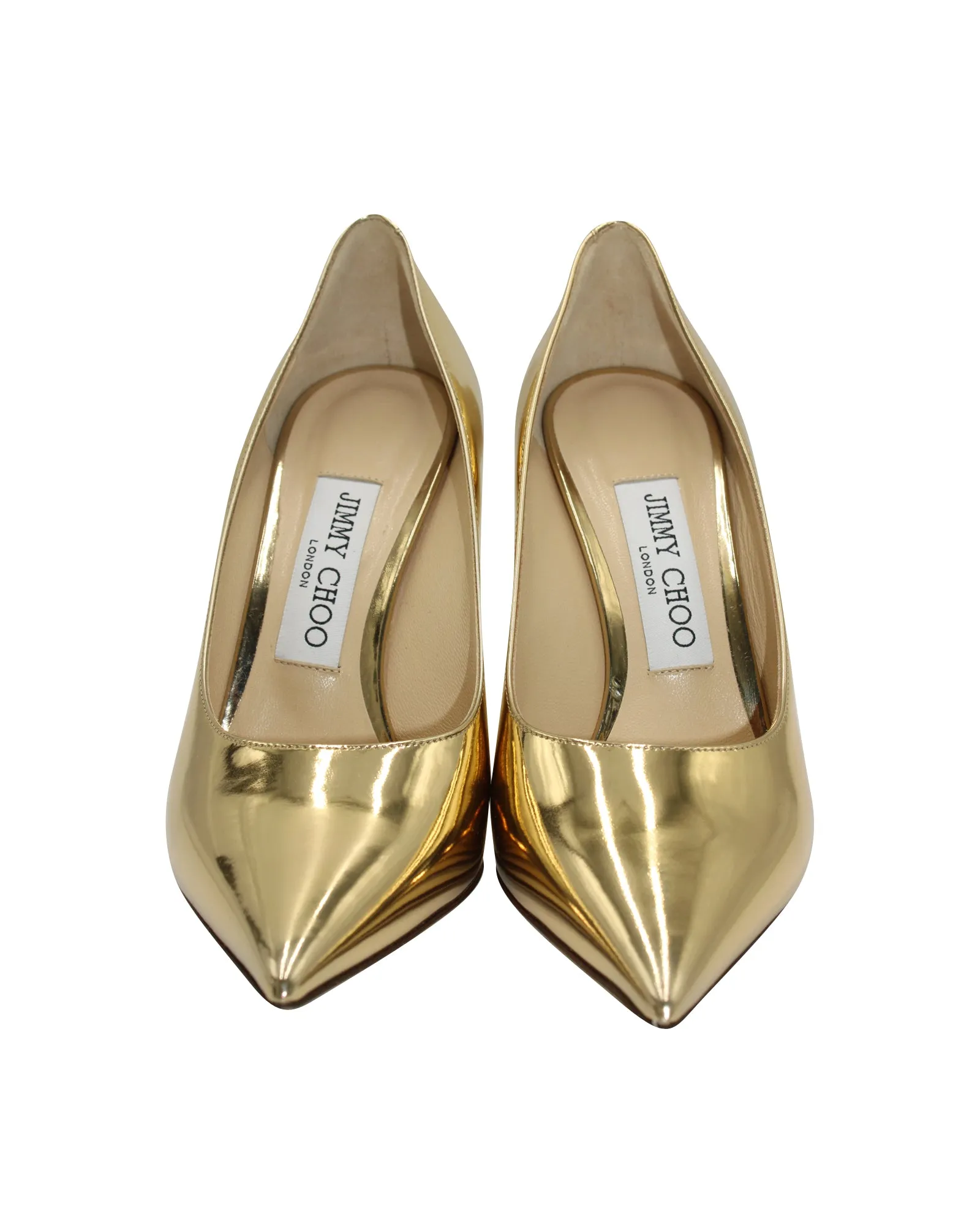 Jimmy Choo Pointed Pumps in Gold Leather