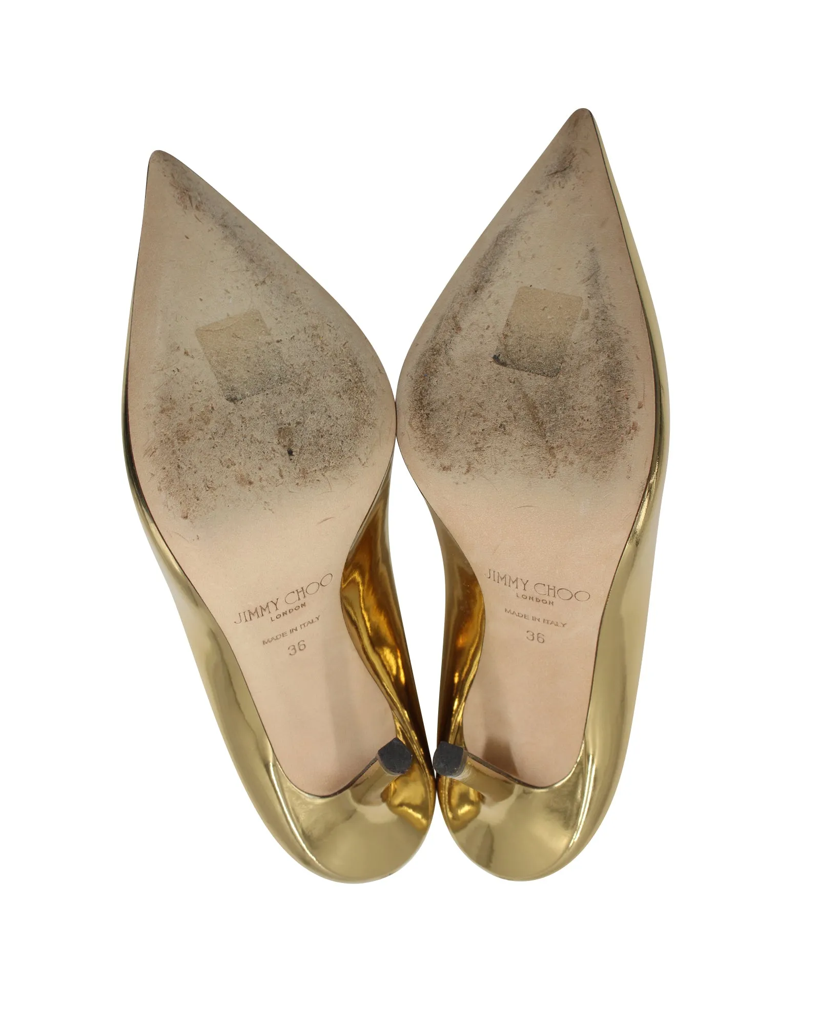Jimmy Choo Pointed Pumps in Gold Leather