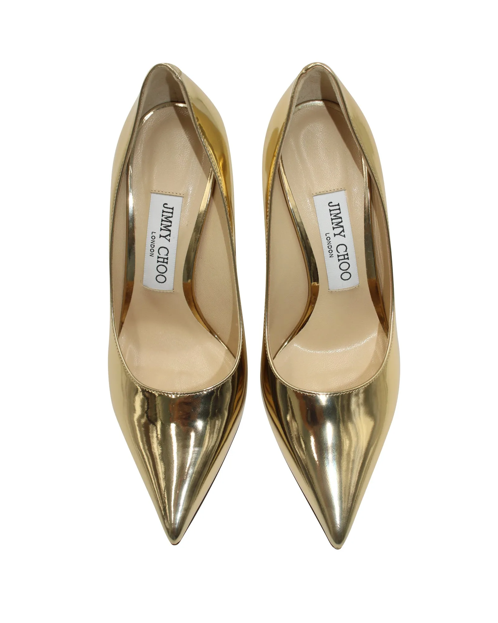 Jimmy Choo Pointed Pumps in Gold Leather