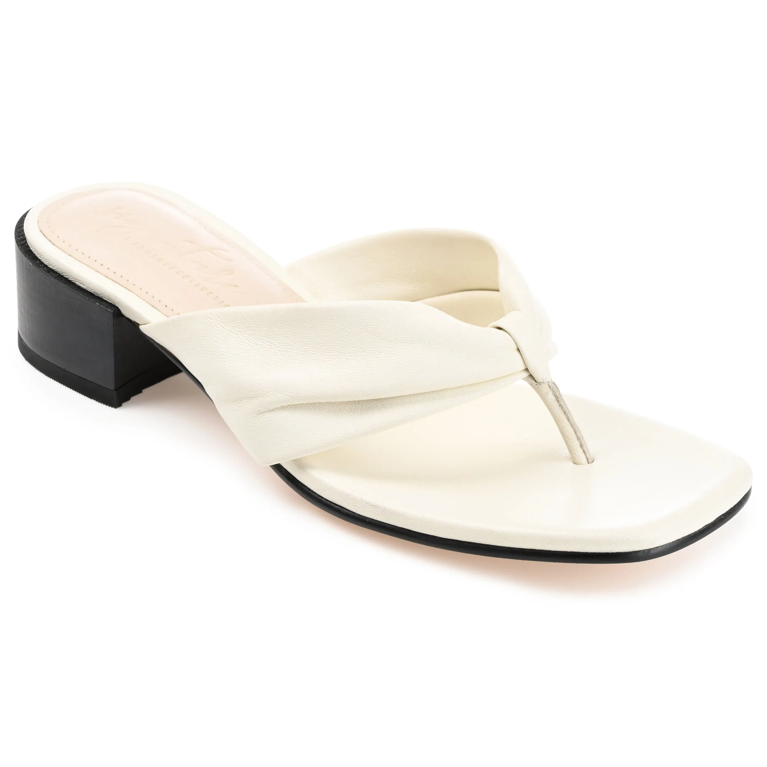 Journee Signature Womens Genuine Leather Francine Slip On Stacked Heel Sandals