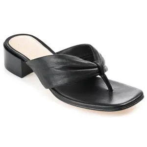 Journee Signature Womens Genuine Leather Francine Slip On Stacked Heel Sandals
