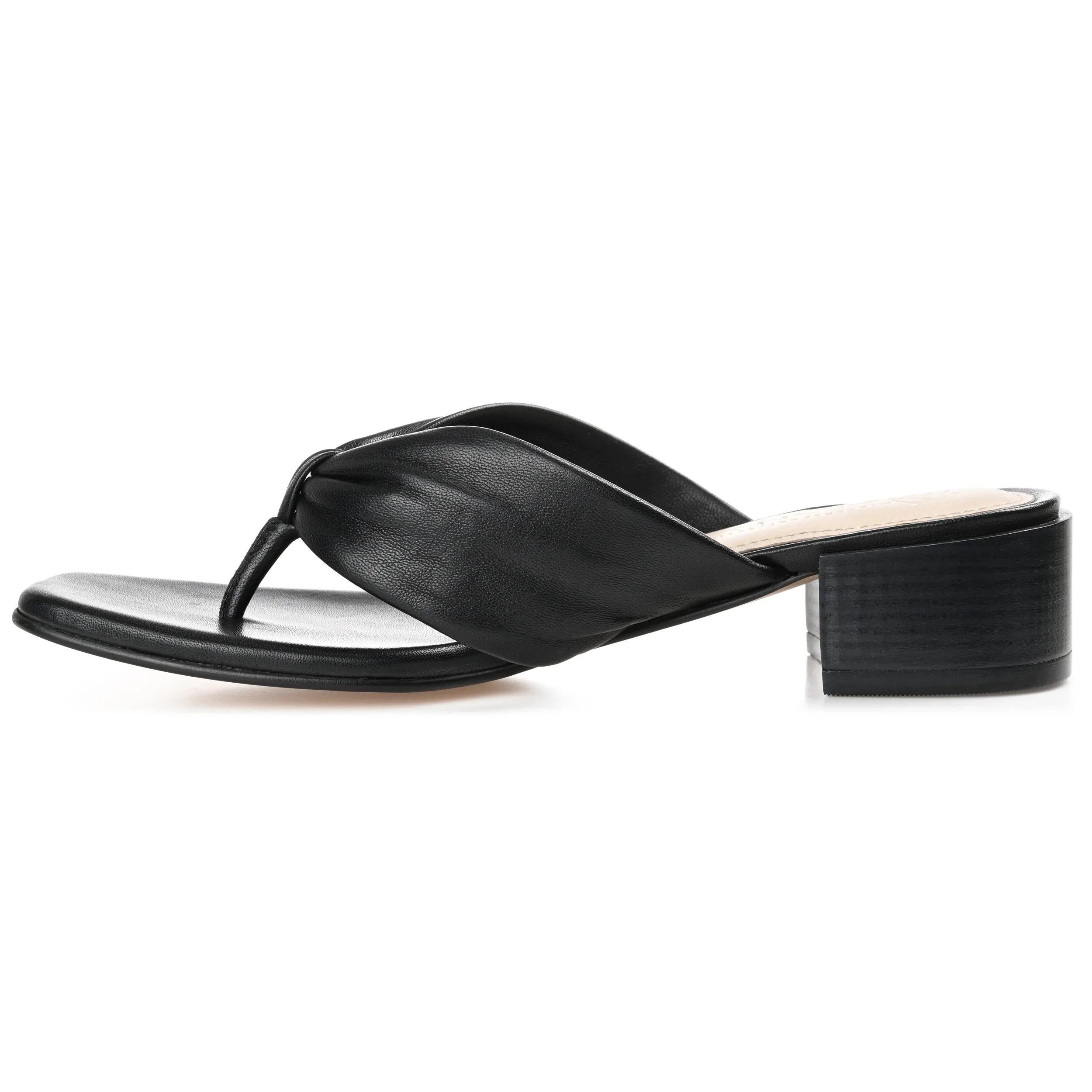 Journee Signature Womens Genuine Leather Francine Slip On Stacked Heel Sandals