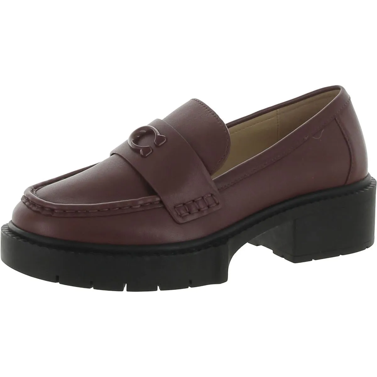 Leah Womens Leather Slip On Loafer Heels