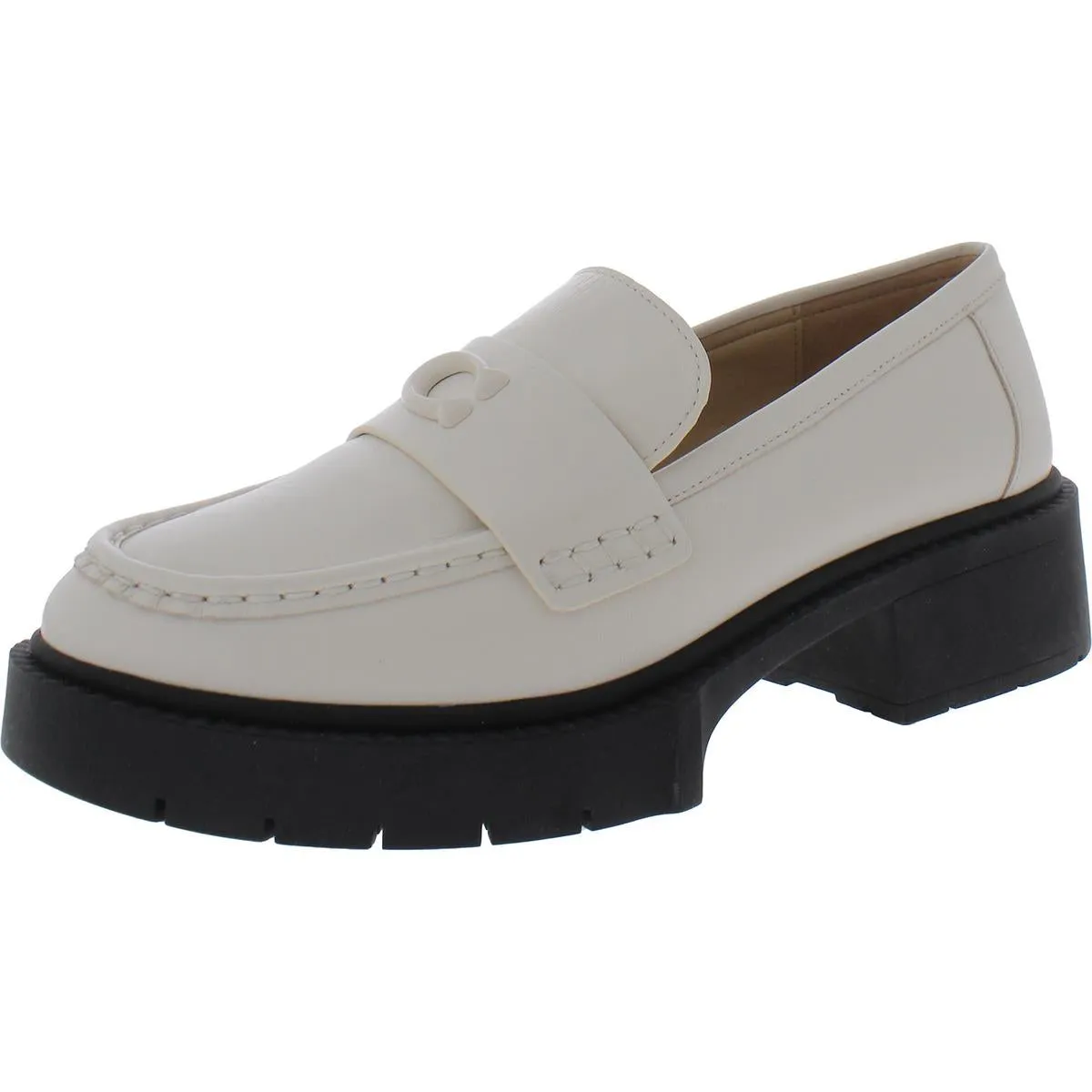 Leah Womens Leather Slip On Loafer Heels