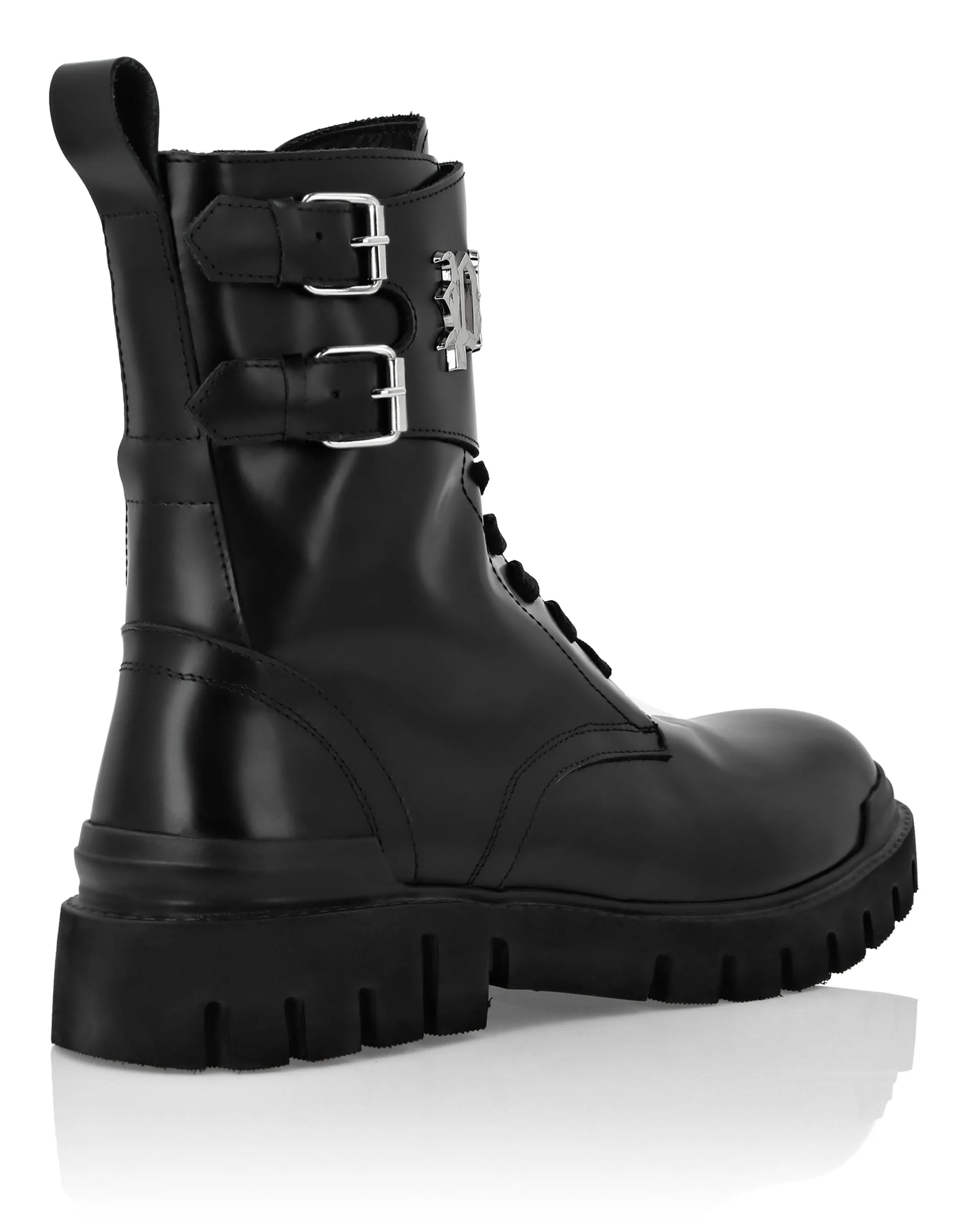 Leather Boots Mid Flat Gothic Plein