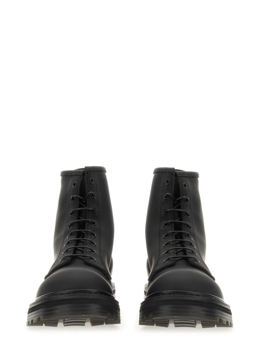 Leather Boots With Tubular Lace-Up Design