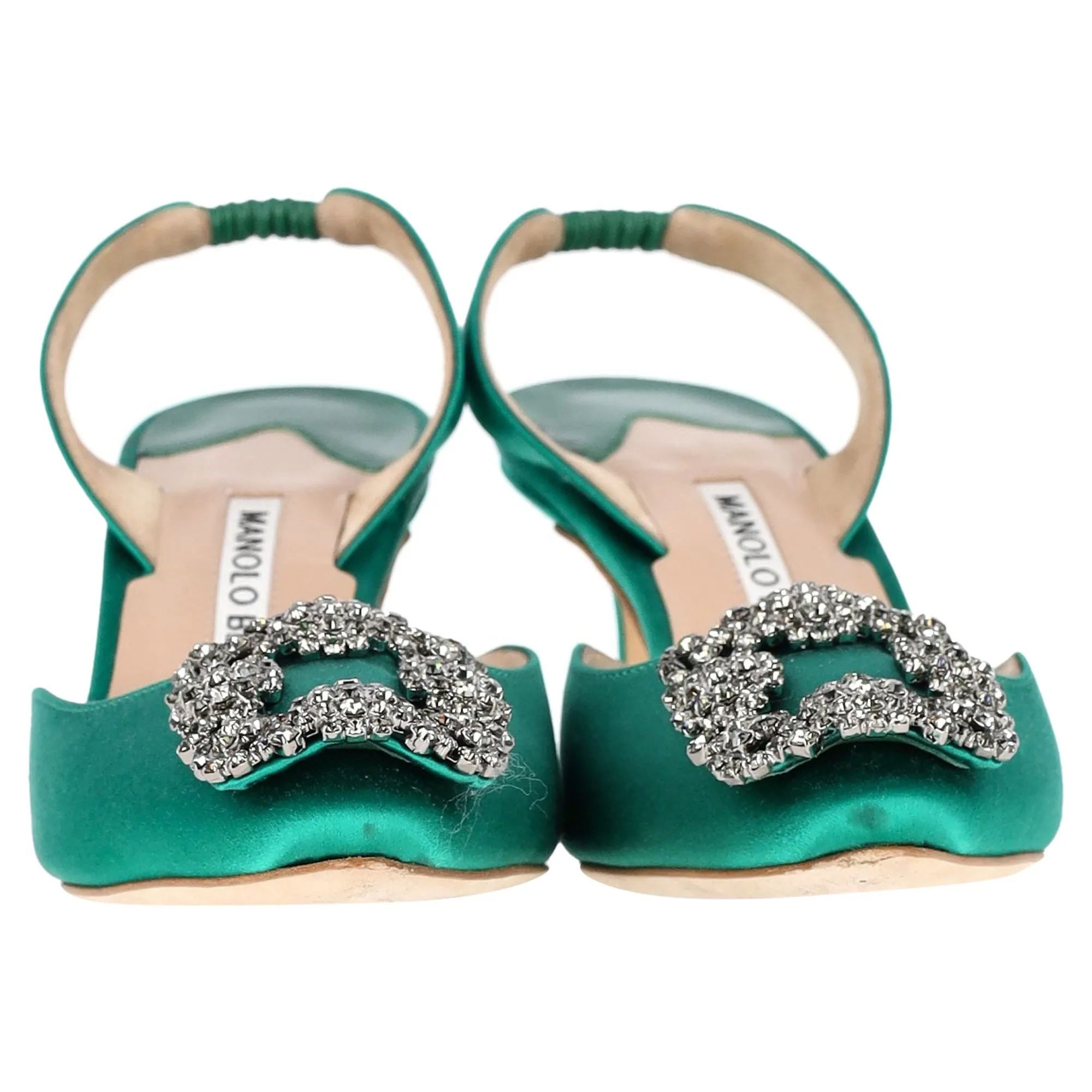Manolo Blahnik Hangisi70 Embellished Slingback Pumps in Green Satin