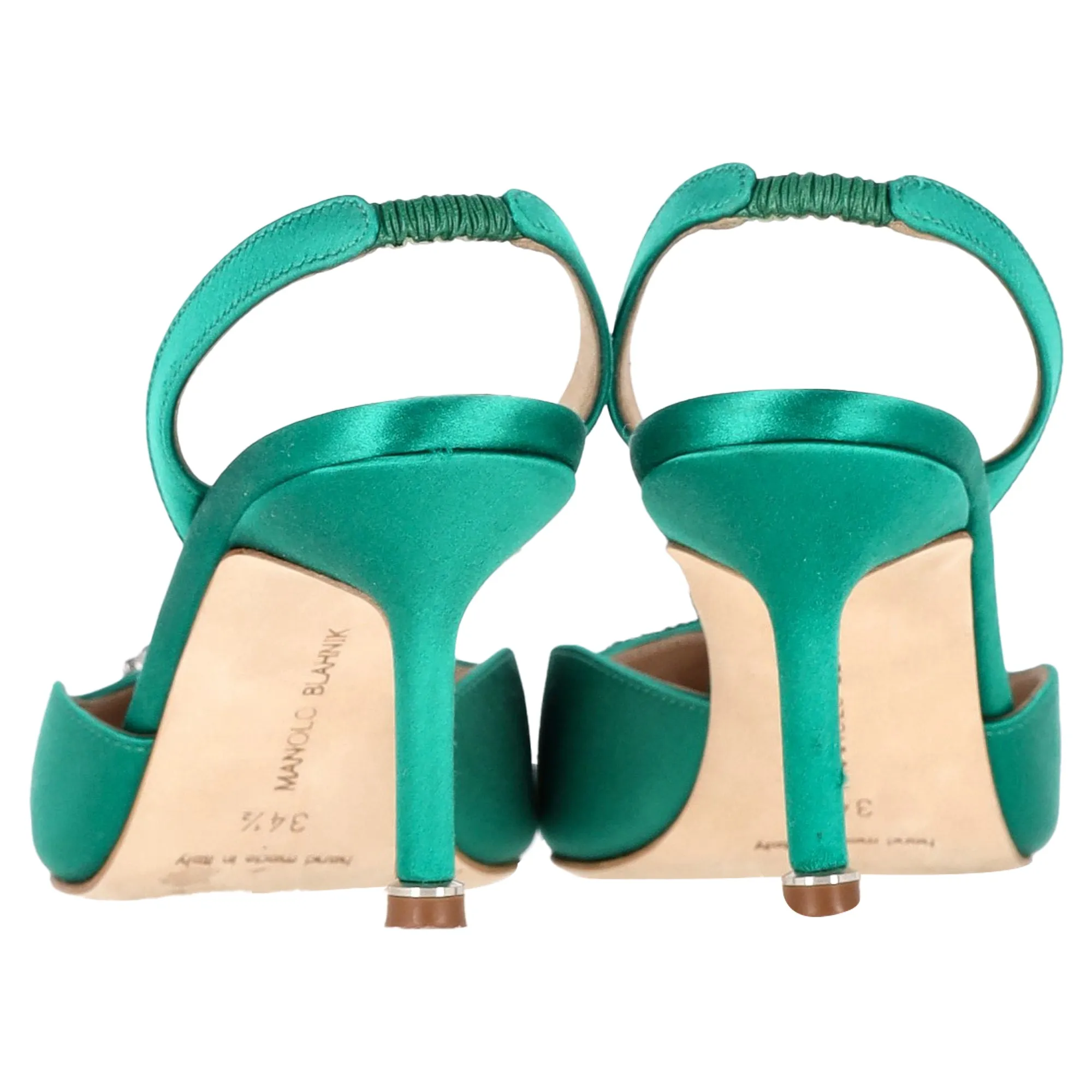 Manolo Blahnik Hangisi70 Embellished Slingback Pumps in Green Satin