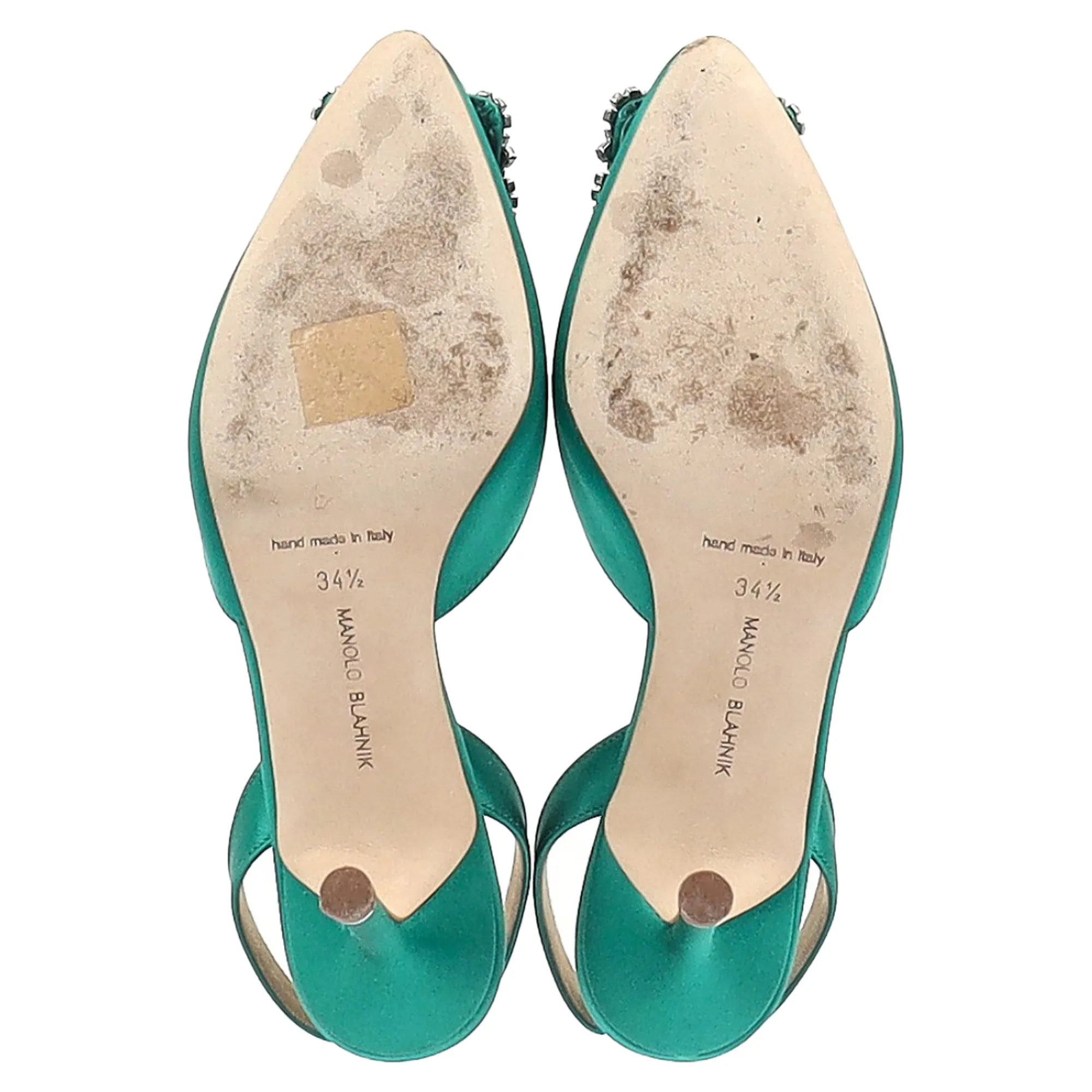 Manolo Blahnik Hangisi70 Embellished Slingback Pumps in Green Satin
