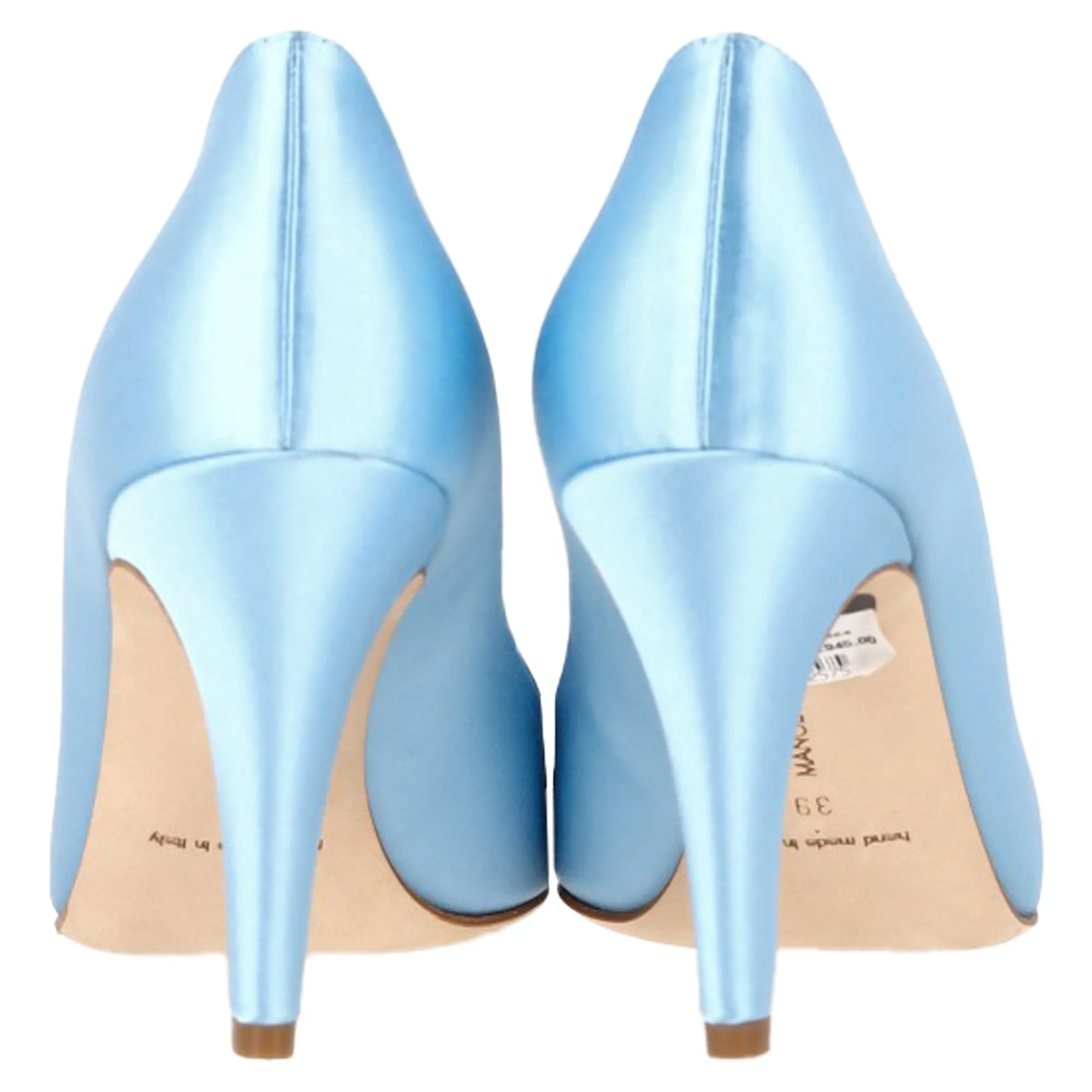 Manolo Blahnik Palos 90mm Rhinestone-Bird Pumps in Light Blue Satin