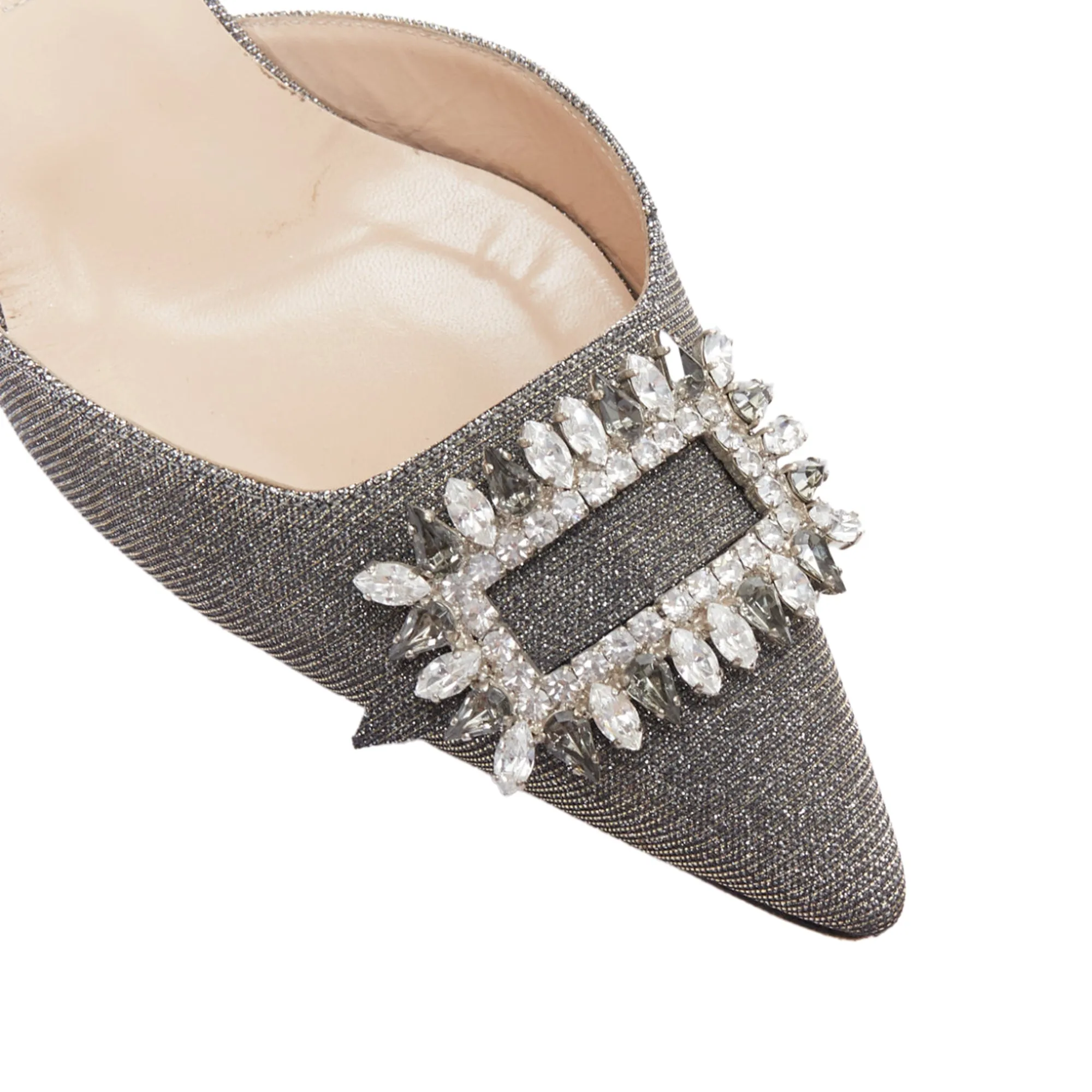Manolo Blahnik Tonoslac metallic fabric buckle sling heels