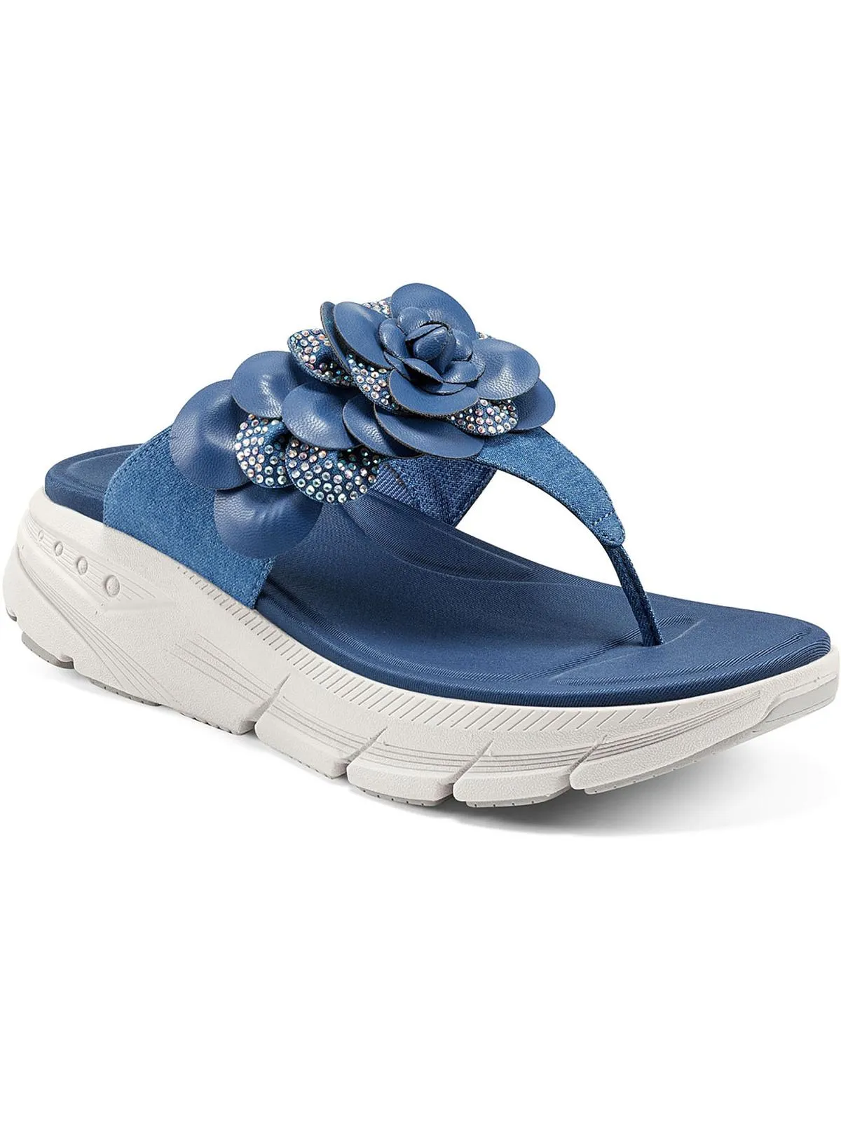 Marjie Womens Embellished Denim Wedge Sandals