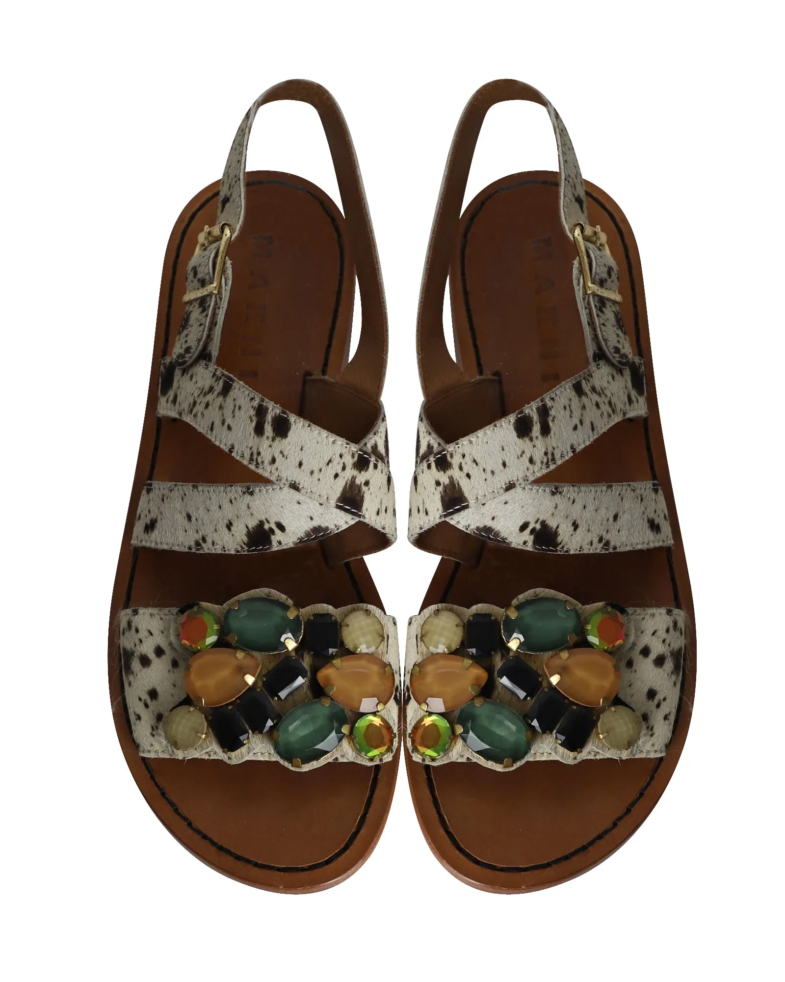 Marni Crystal Embellishments Slingback Sandals in Animal Print Ponyhair