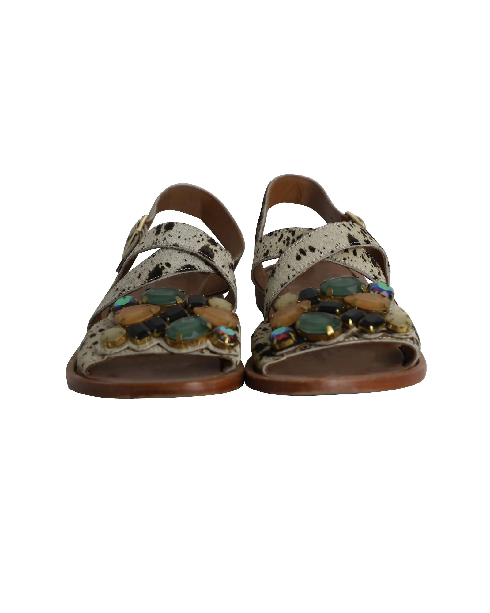 Marni Crystal Embellishments Slingback Sandals in Animal Print Ponyhair