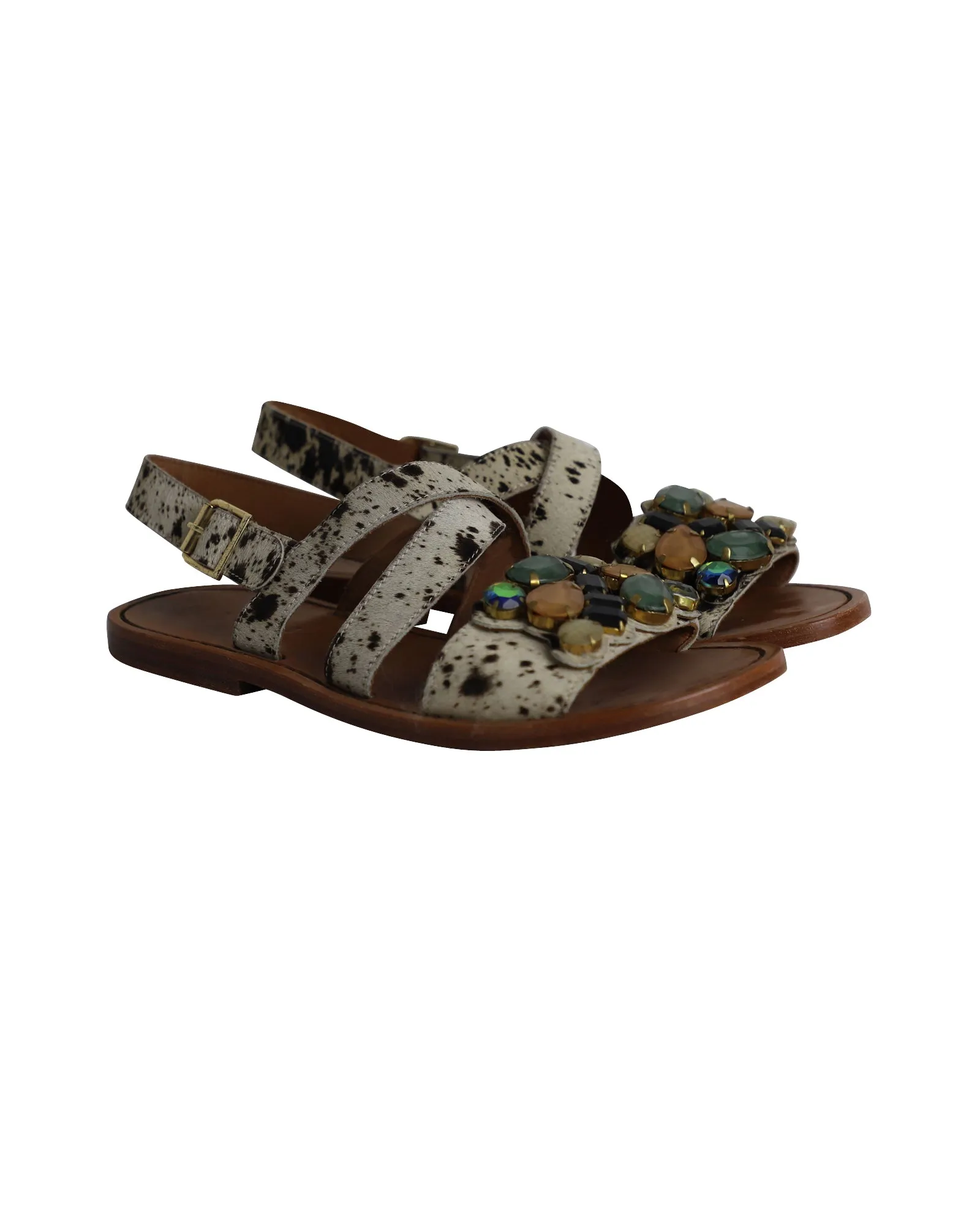 Marni Crystal Embellishments Slingback Sandals in Animal Print Ponyhair