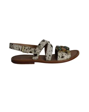 Marni Crystal Embellishments Slingback Sandals in Animal Print Ponyhair