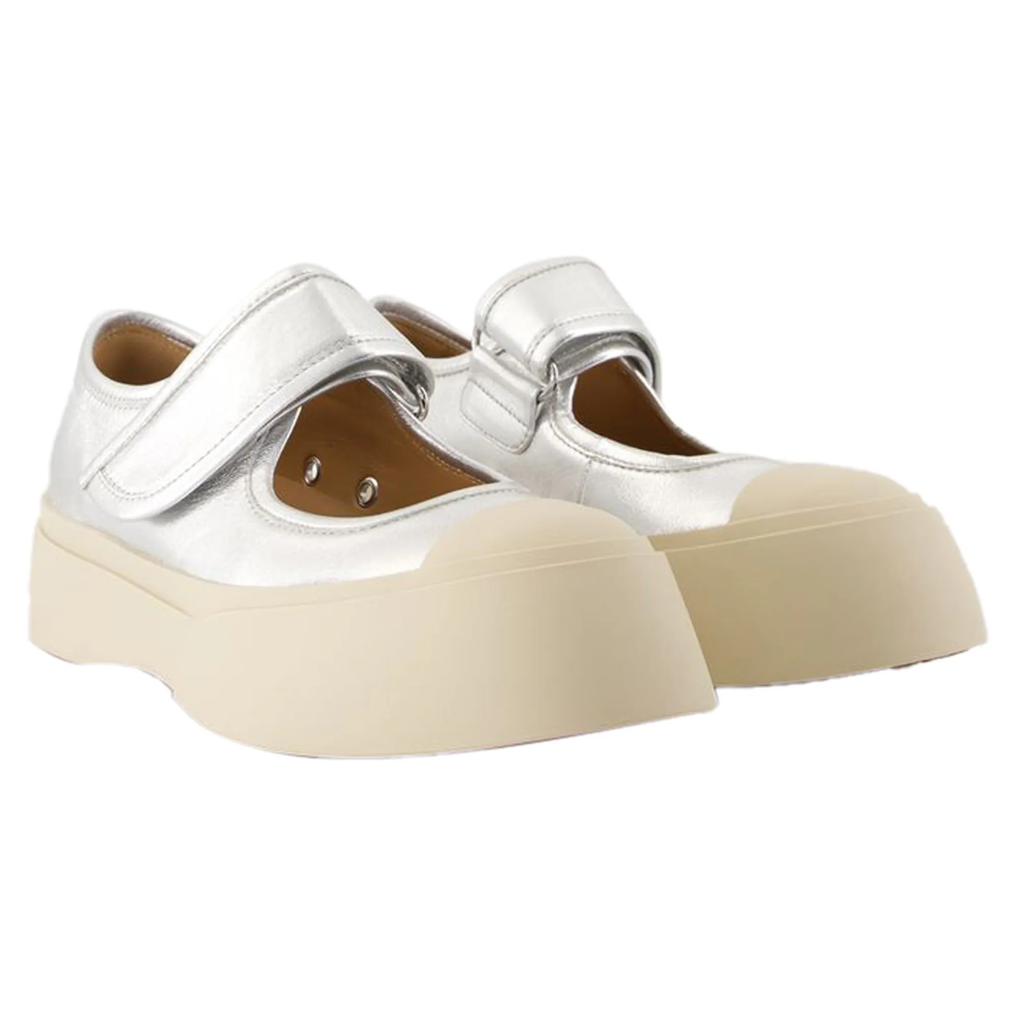 Mary Jane Sneakers - Marni - Leather - Silver