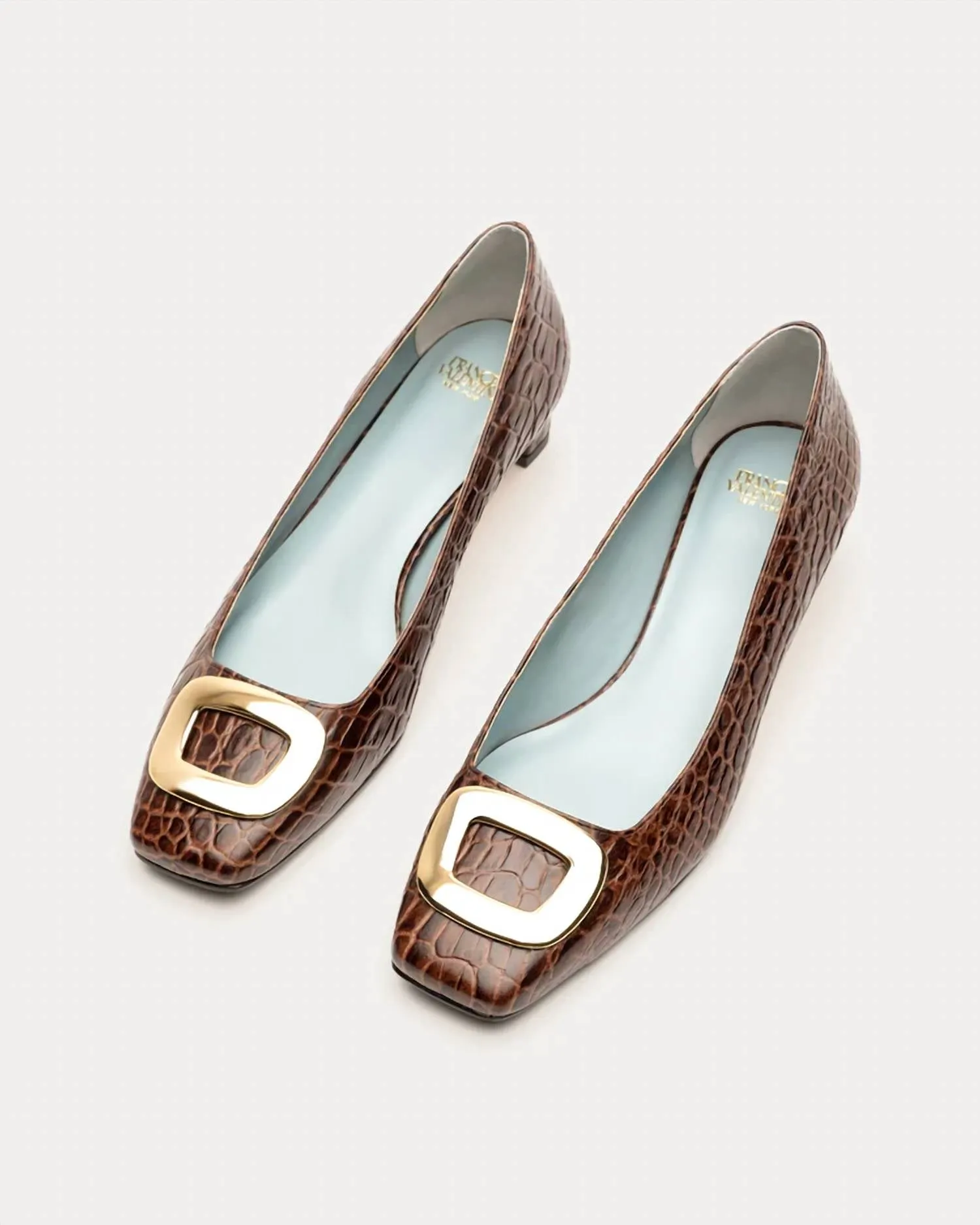Mary Mini Block Heel Croc Embrossed In Brown