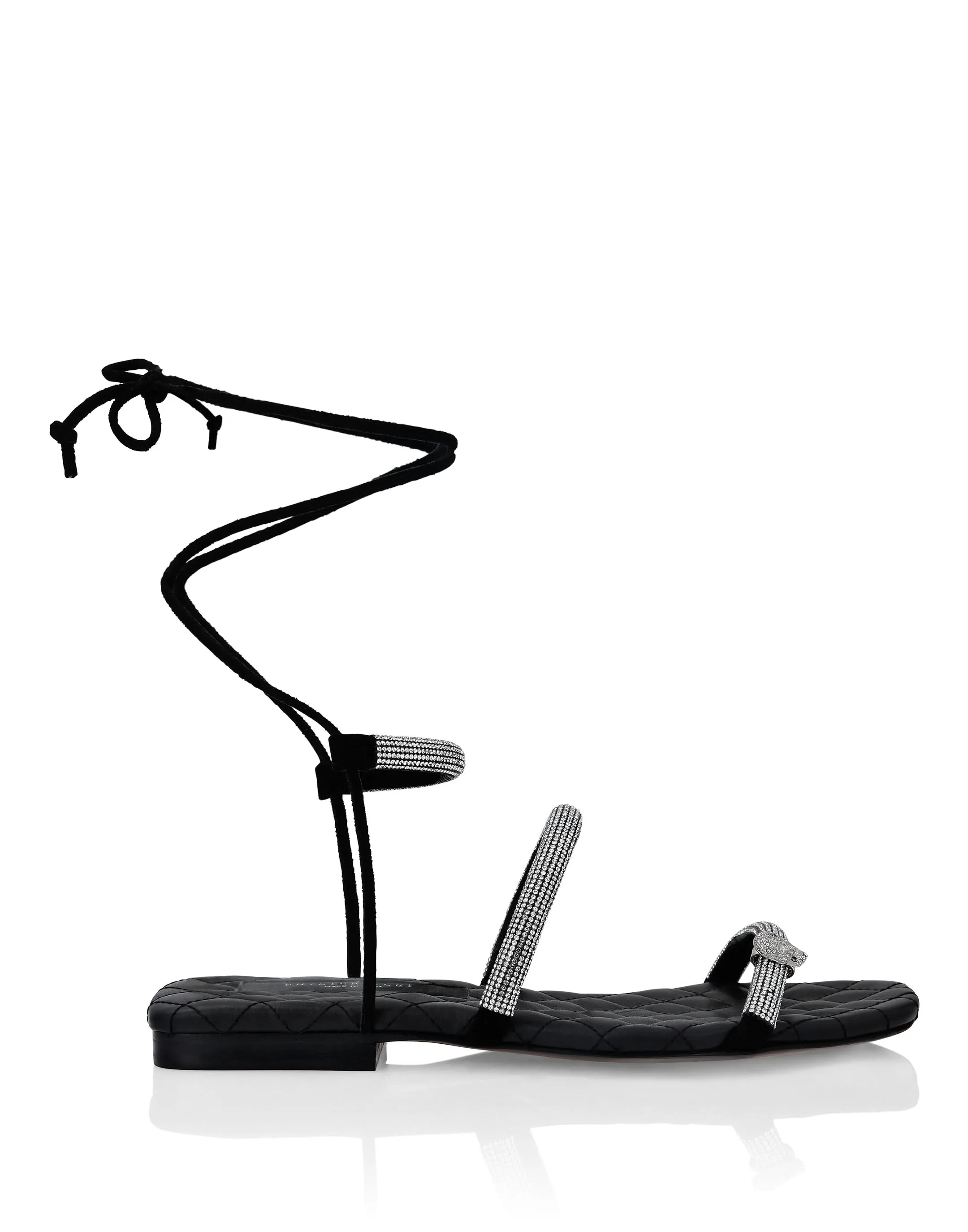 Matelasse Sandals Flat with Crystals