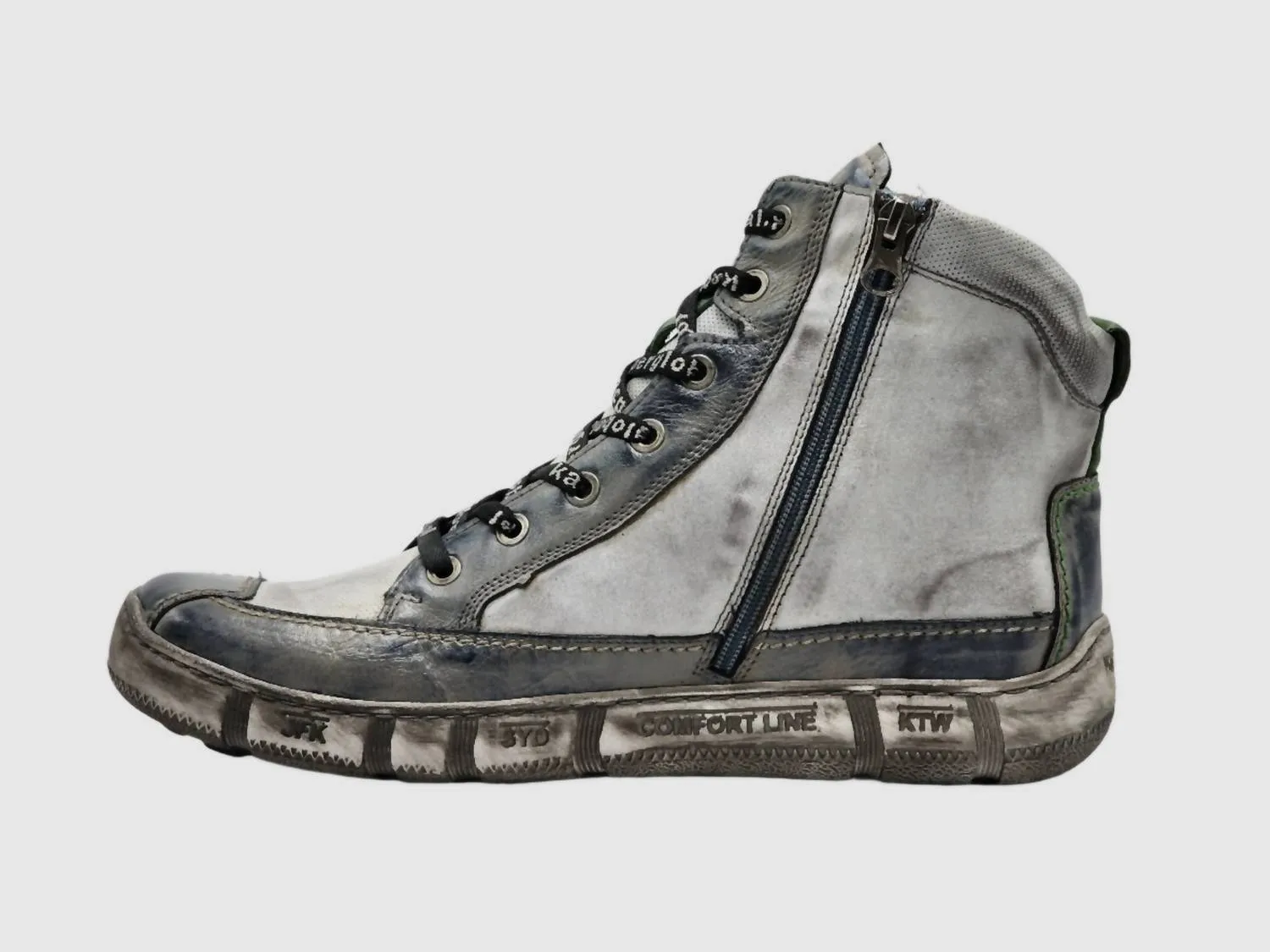 Men's Comfort Thick Wool Lined Zip-Up Leather Boots In Grey/green