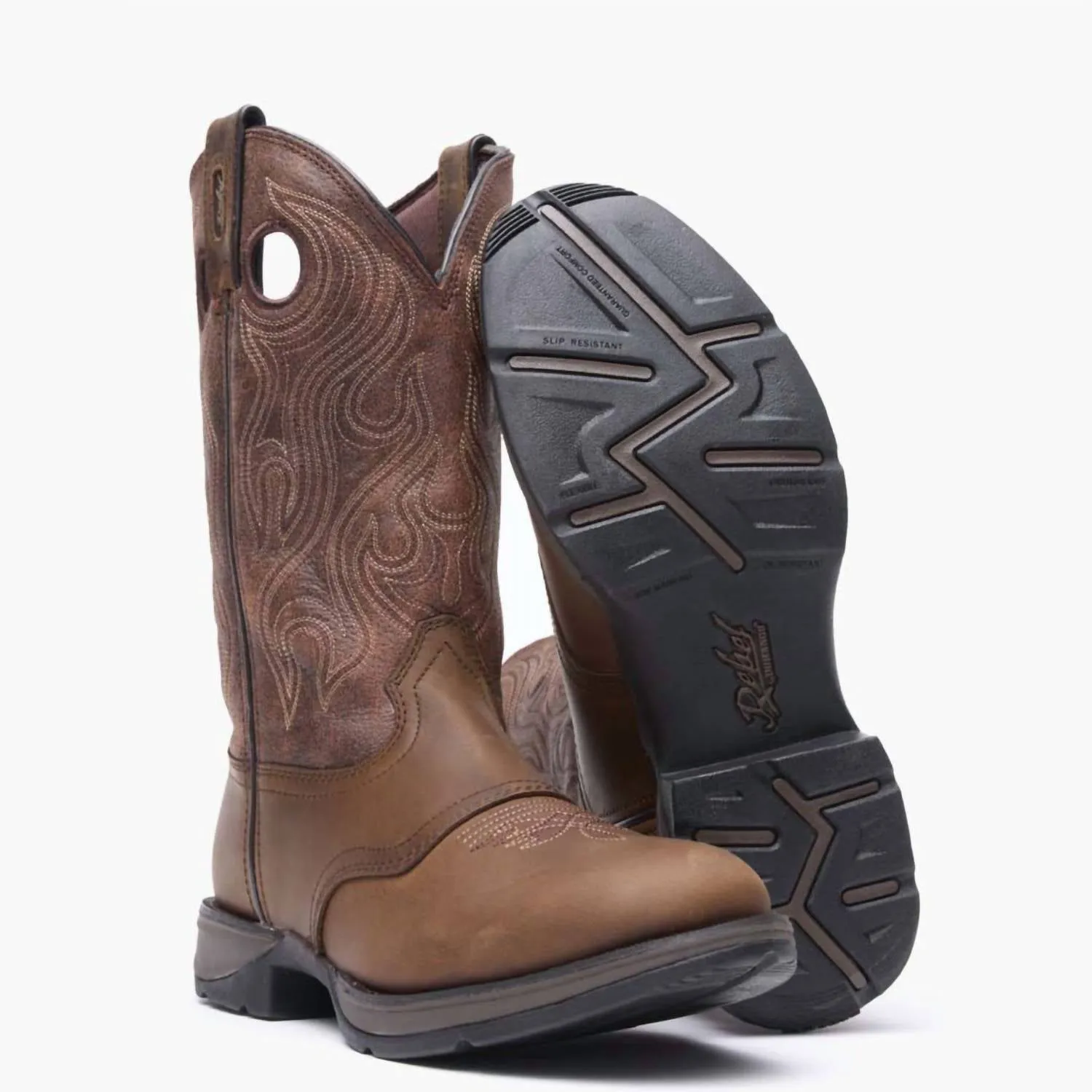Men's Round Toe Rebel Saddle Western Boot In Brown/red