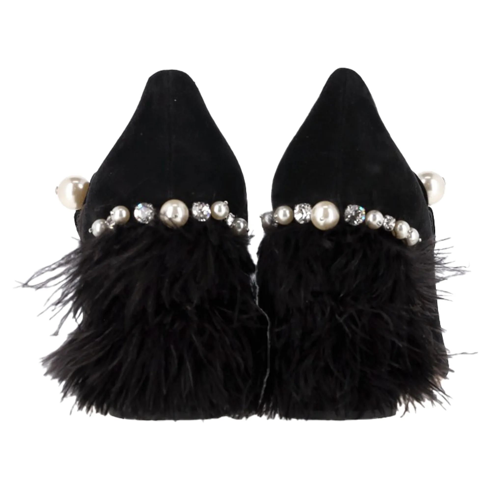 Miu Miu Feather-trimmed Mary Jane Pumps In Black Suede