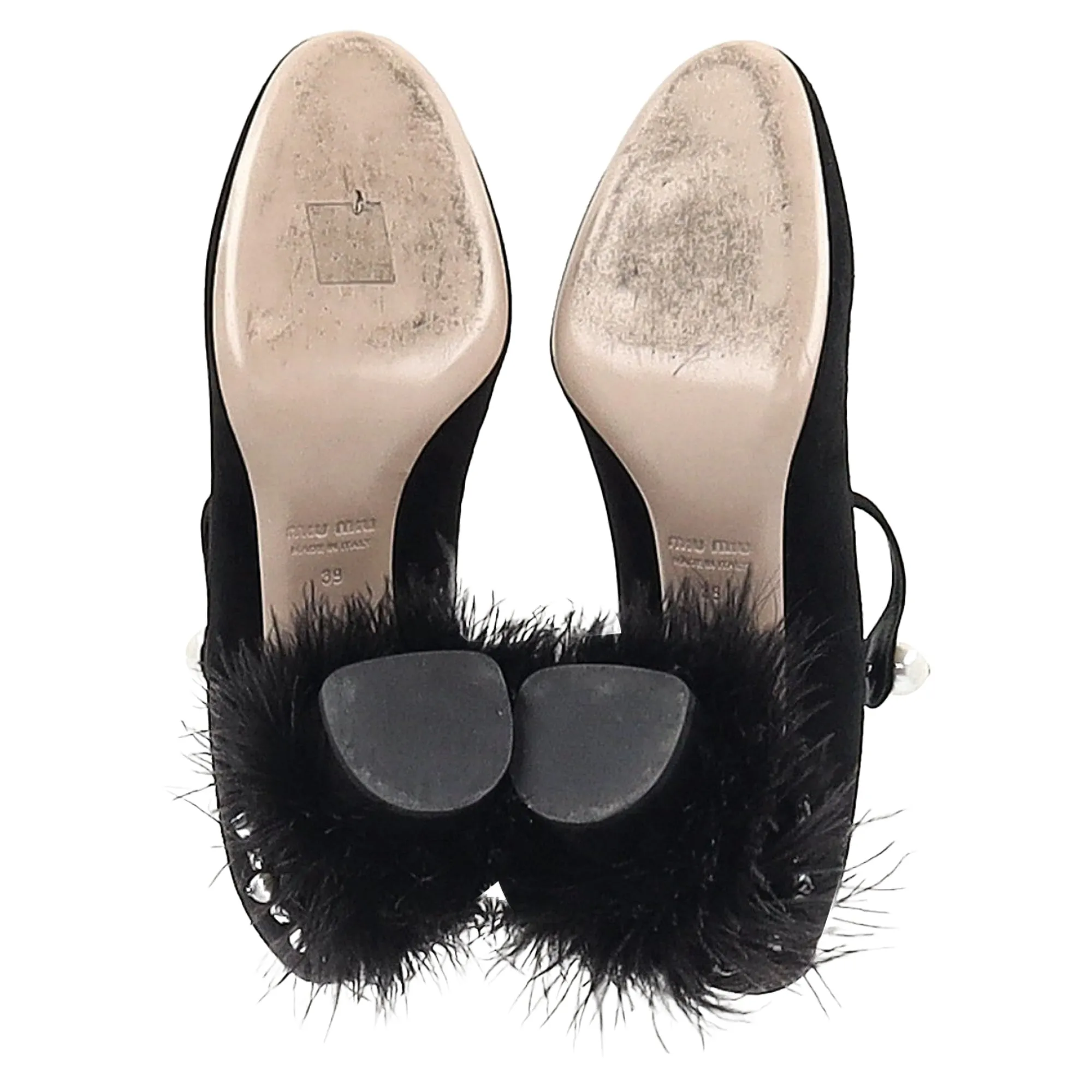 Miu Miu Feather-trimmed Mary Jane Pumps In Black Suede