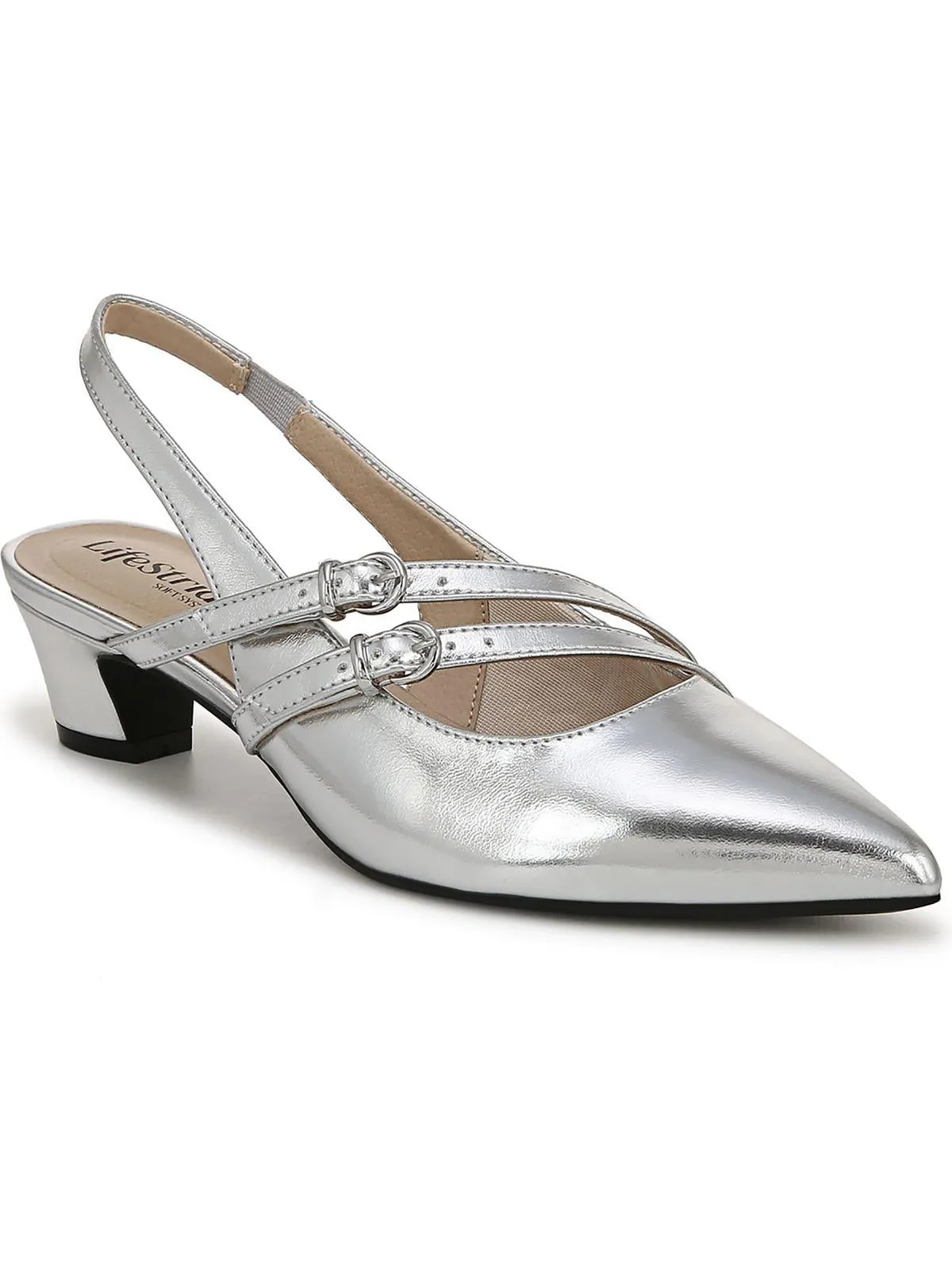 Monique Womens Metallic Slingback Heels