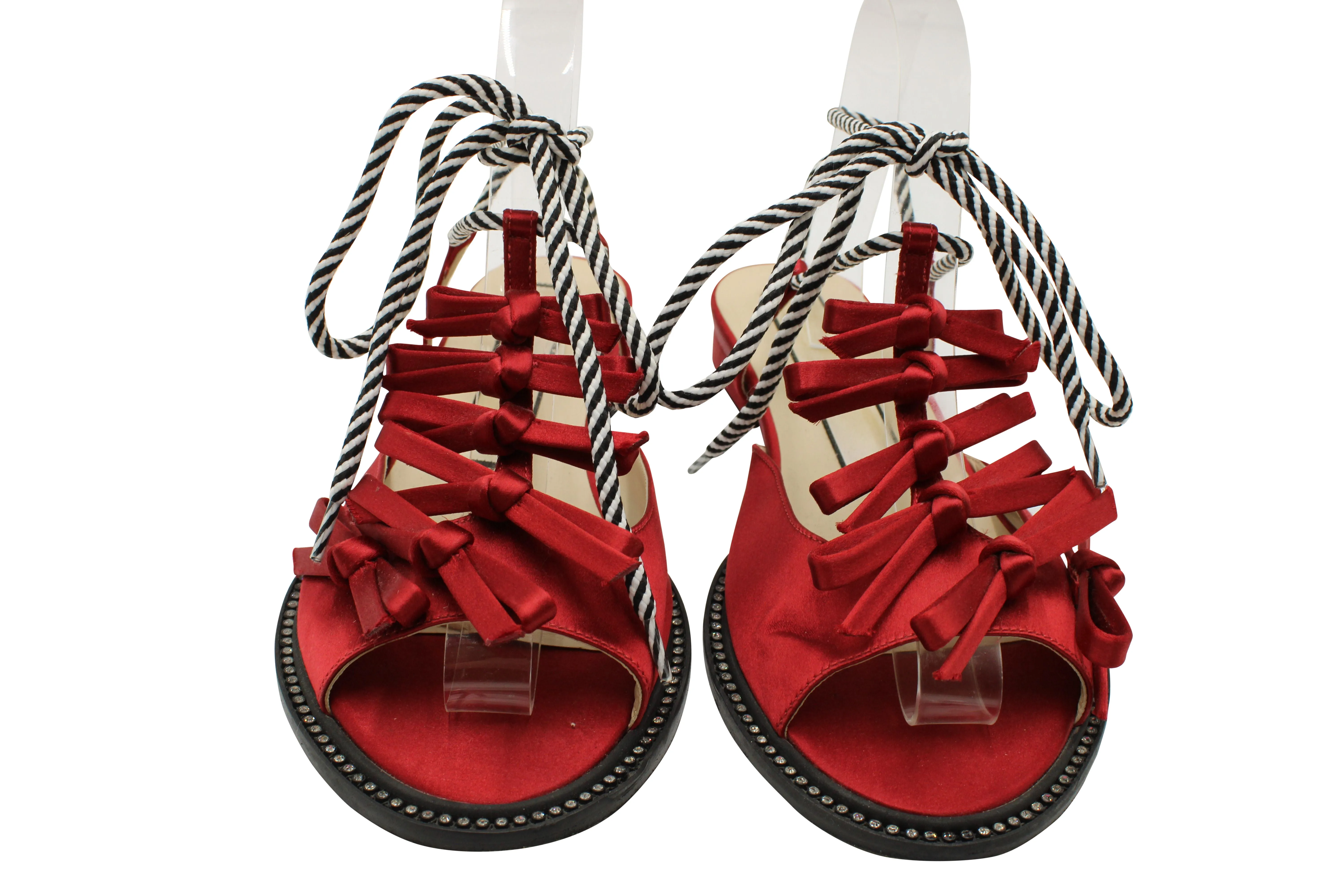 N21 Ankle Tie Sandals in Red Satin