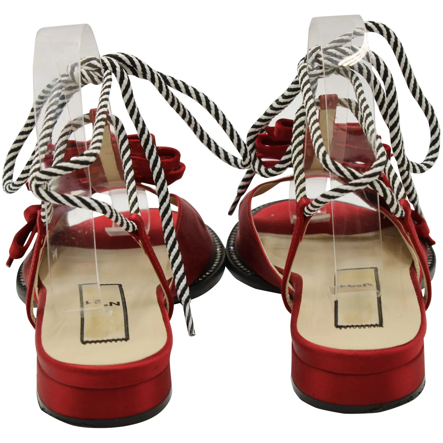 N21 Ankle Tie Sandals in Red Satin