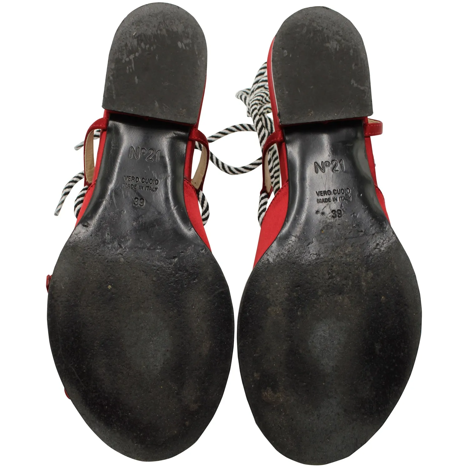 N21 Ankle Tie Sandals in Red Satin