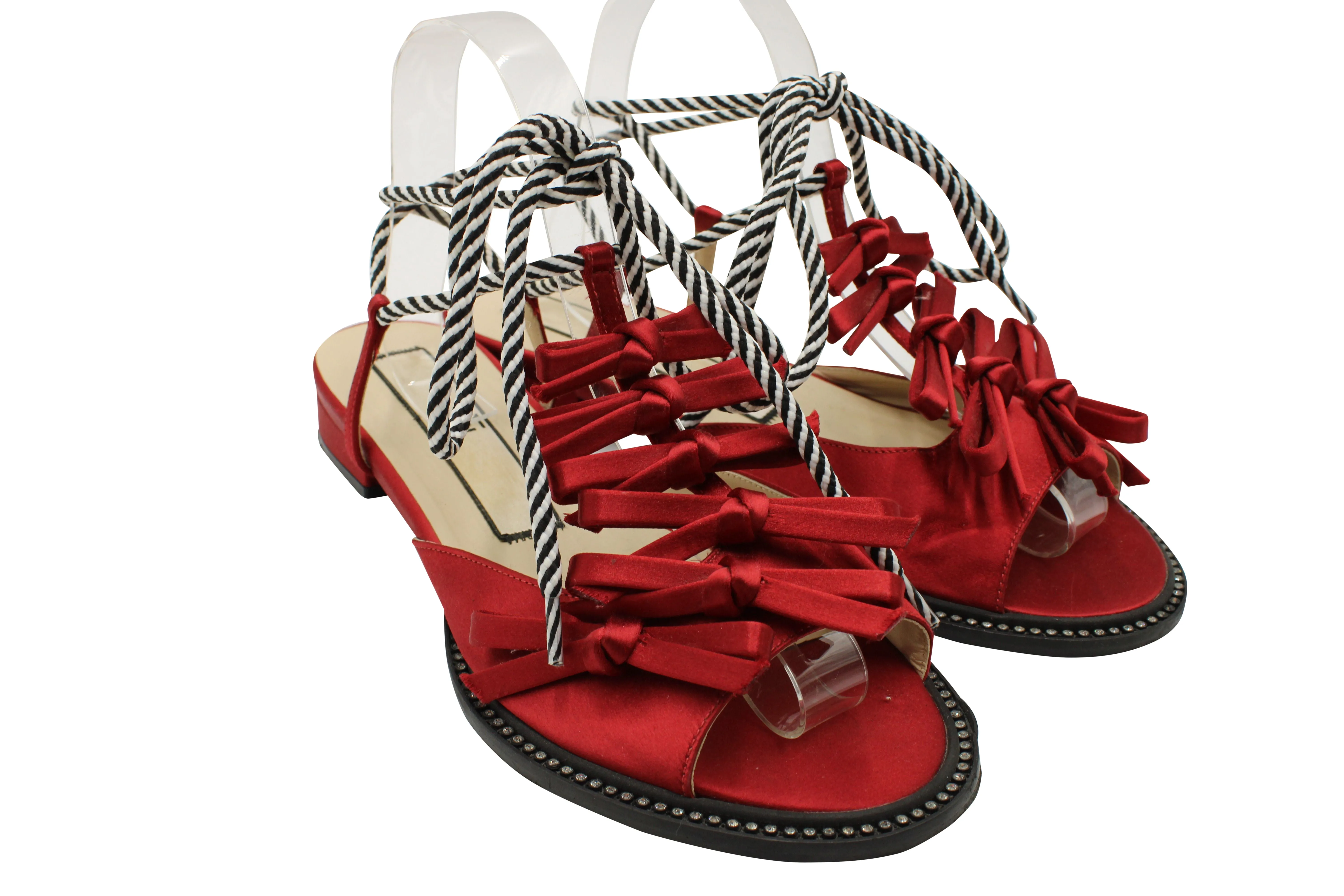 N21 Ankle Tie Sandals in Red Satin