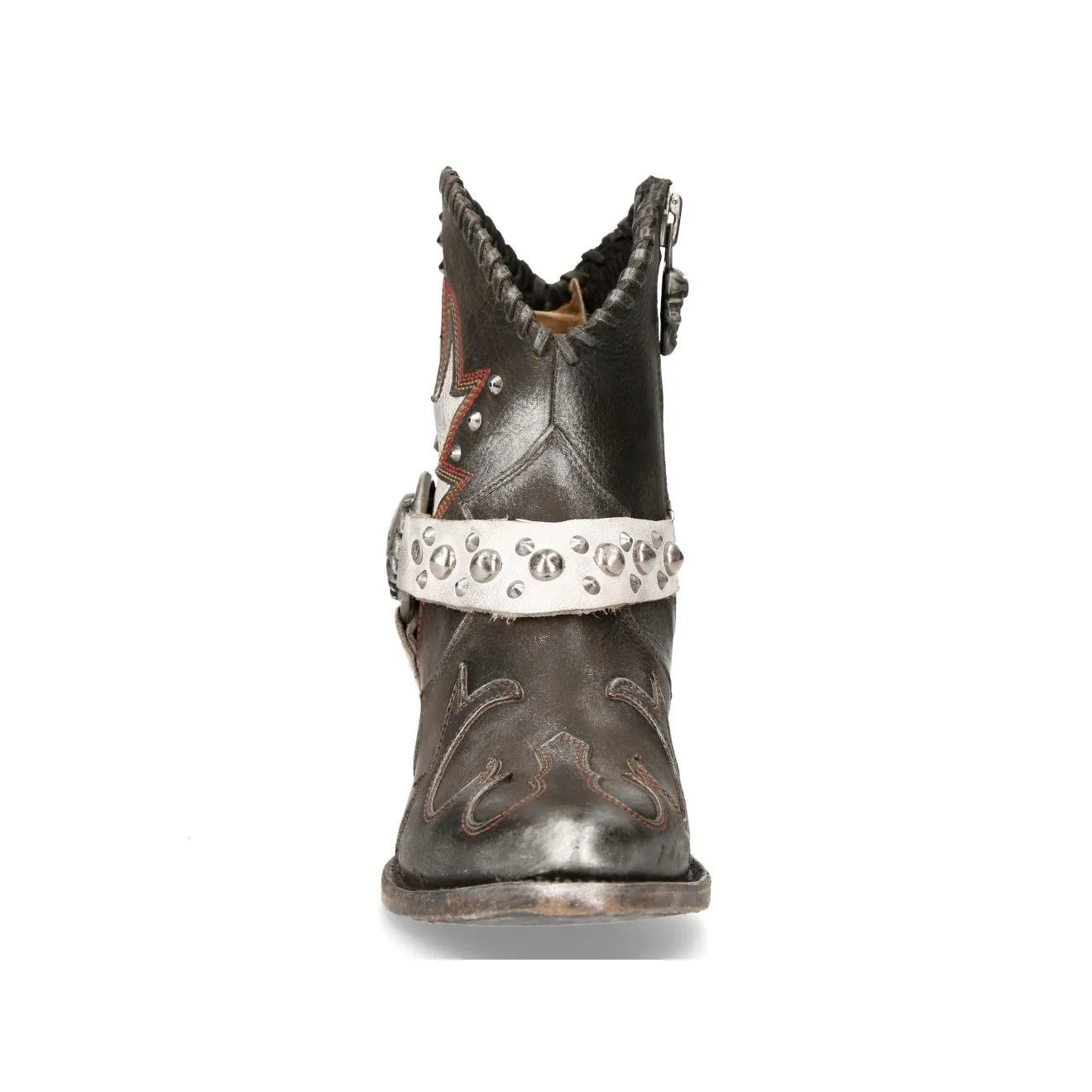 New Rock Grey Leather Pointed Cowboy Boots- WSTM004-S2