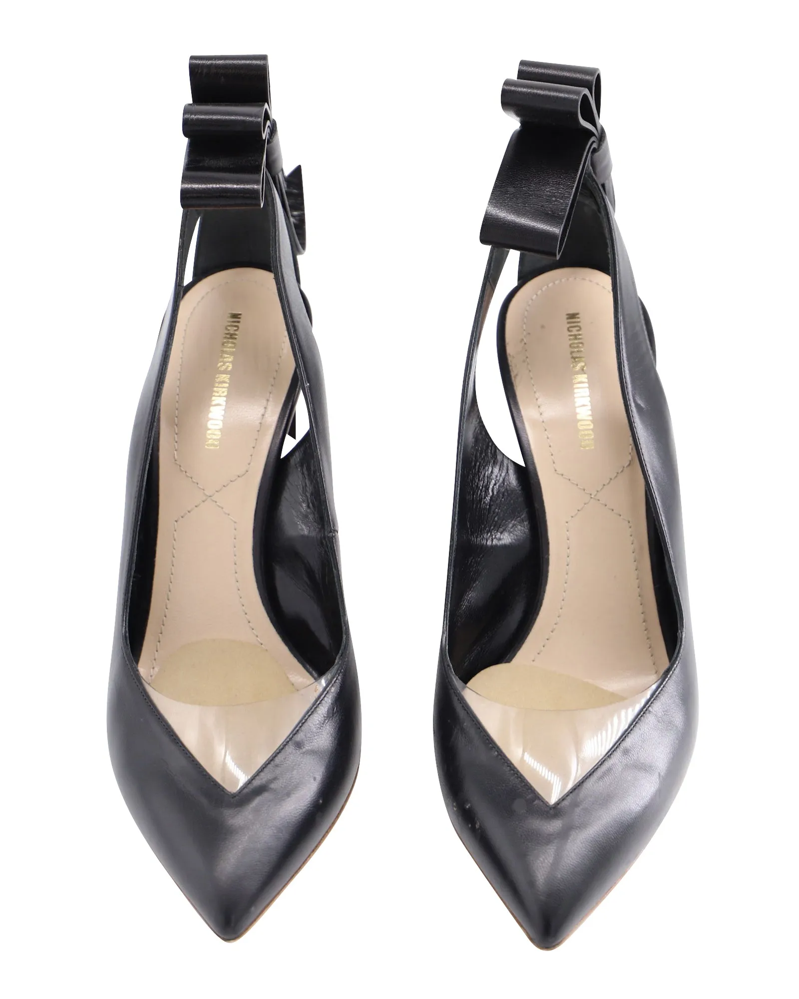 Nicholas Kirkwood Bow Pointed-Toe Pumps in Black Leather