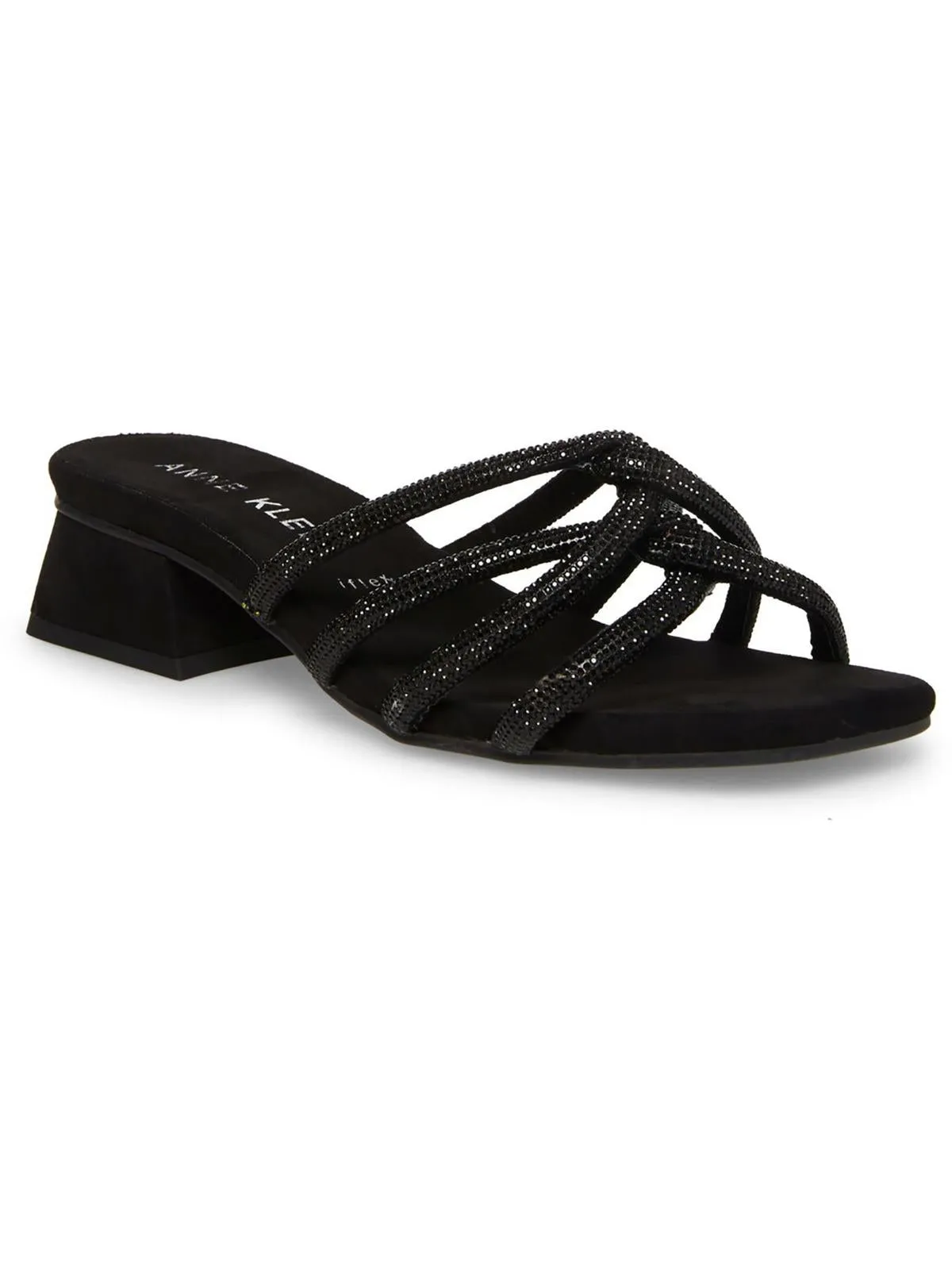 Nikole Womens Faux Leather Rhinestone Slide Sandals