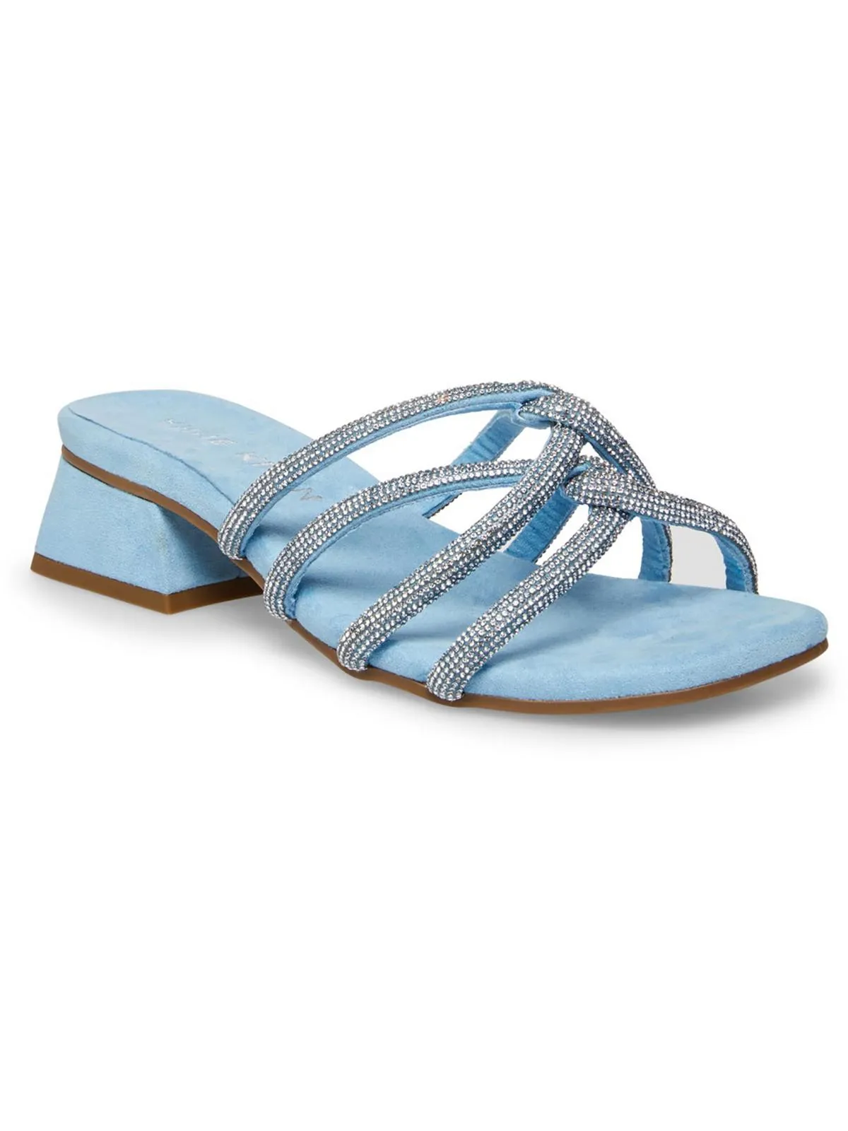 Nikole Womens Faux Leather Rhinestone Slide Sandals