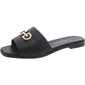 Oria Womens Leather Peep-Toe Mule Sandals