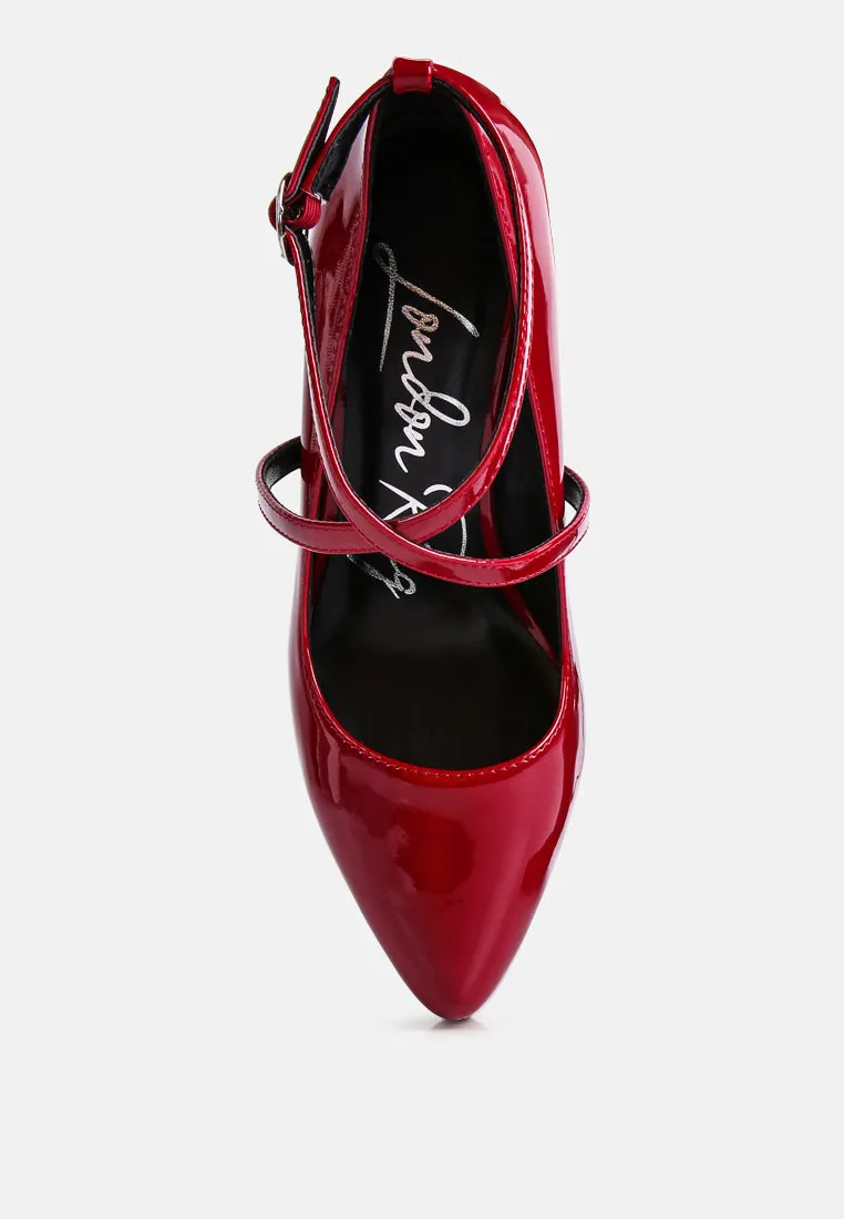 pixie dust patent faux leather cross strap pumps