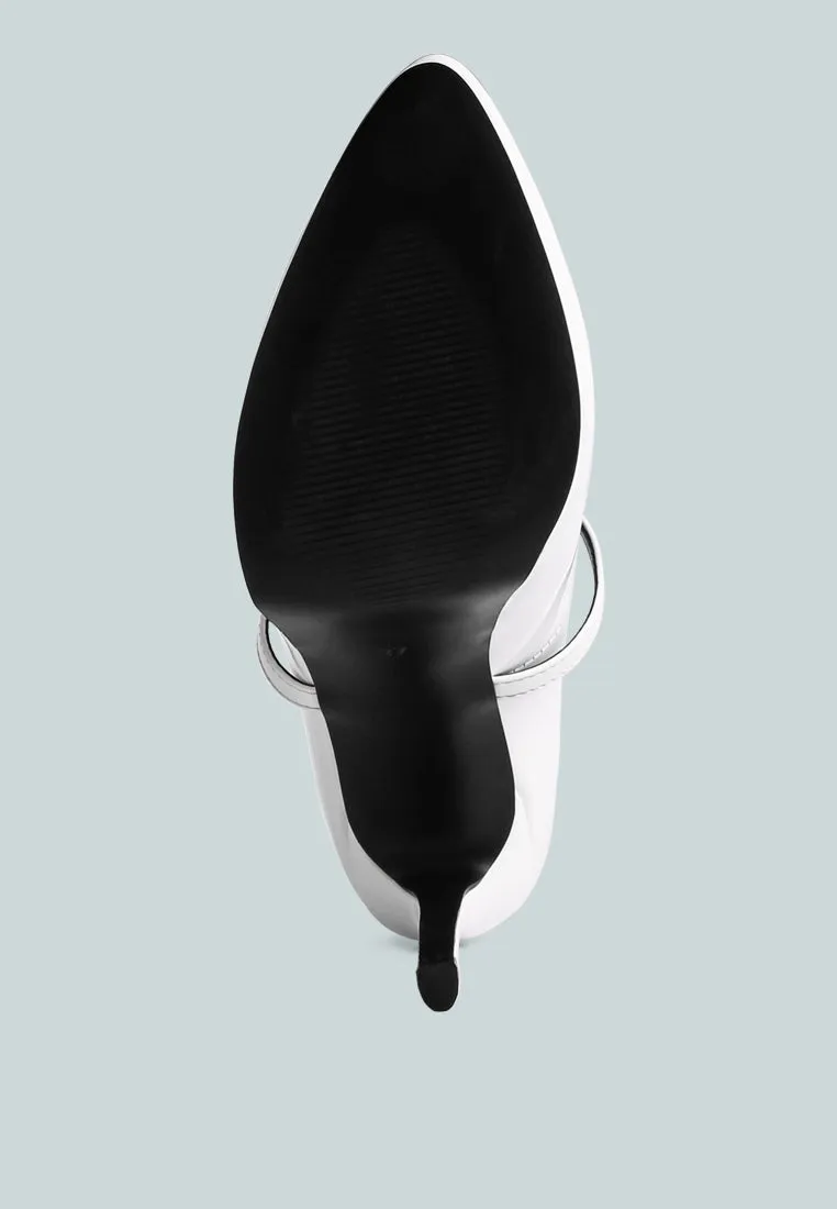 pixie dust patent faux leather cross strap pumps