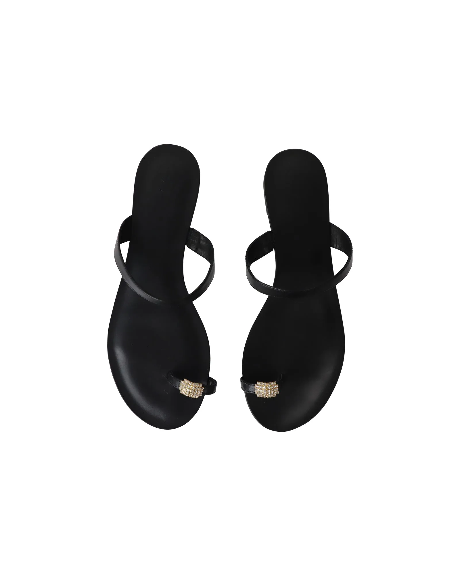Porte & Paire Crystal-Embellished Sandals in Black Leather
