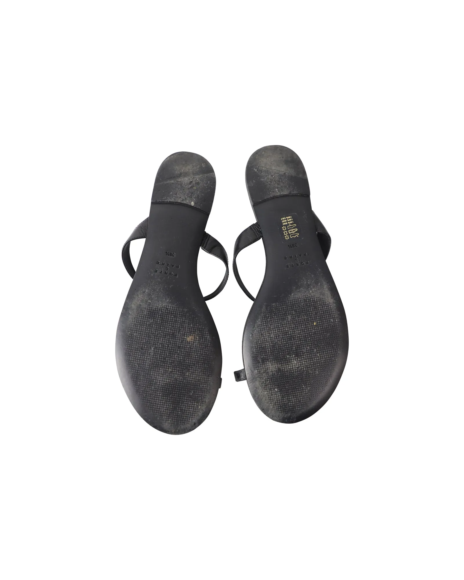 Porte & Paire Crystal-Embellished Sandals in Black Leather