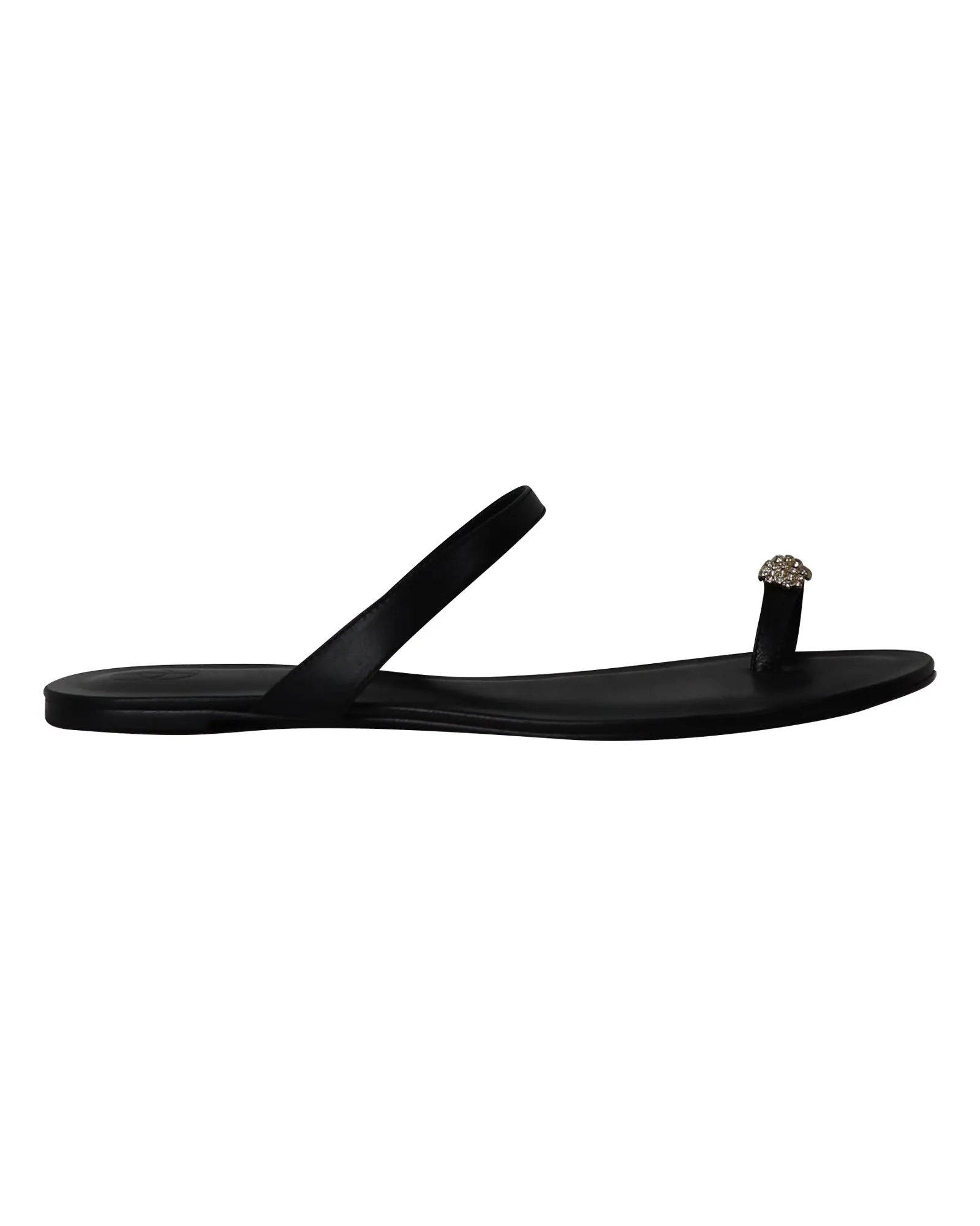 Porte & Paire Crystal-Embellished Sandals in Black Leather
