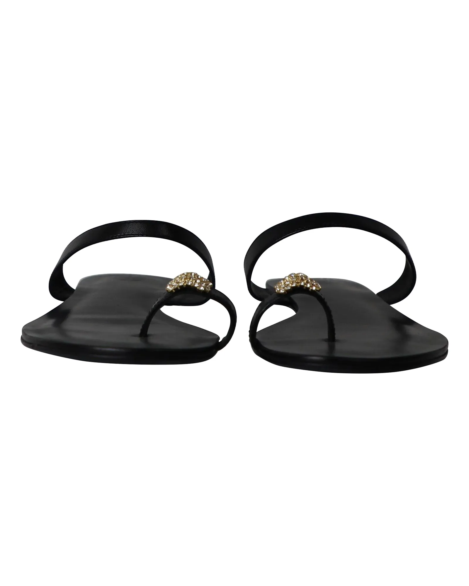 Porte & Paire Crystal-Embellished Sandals in Black Leather