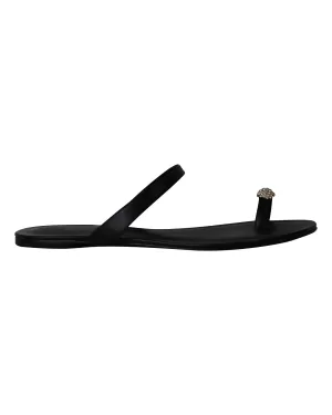 Porte & Paire Crystal-Embellished Sandals in Black Leather